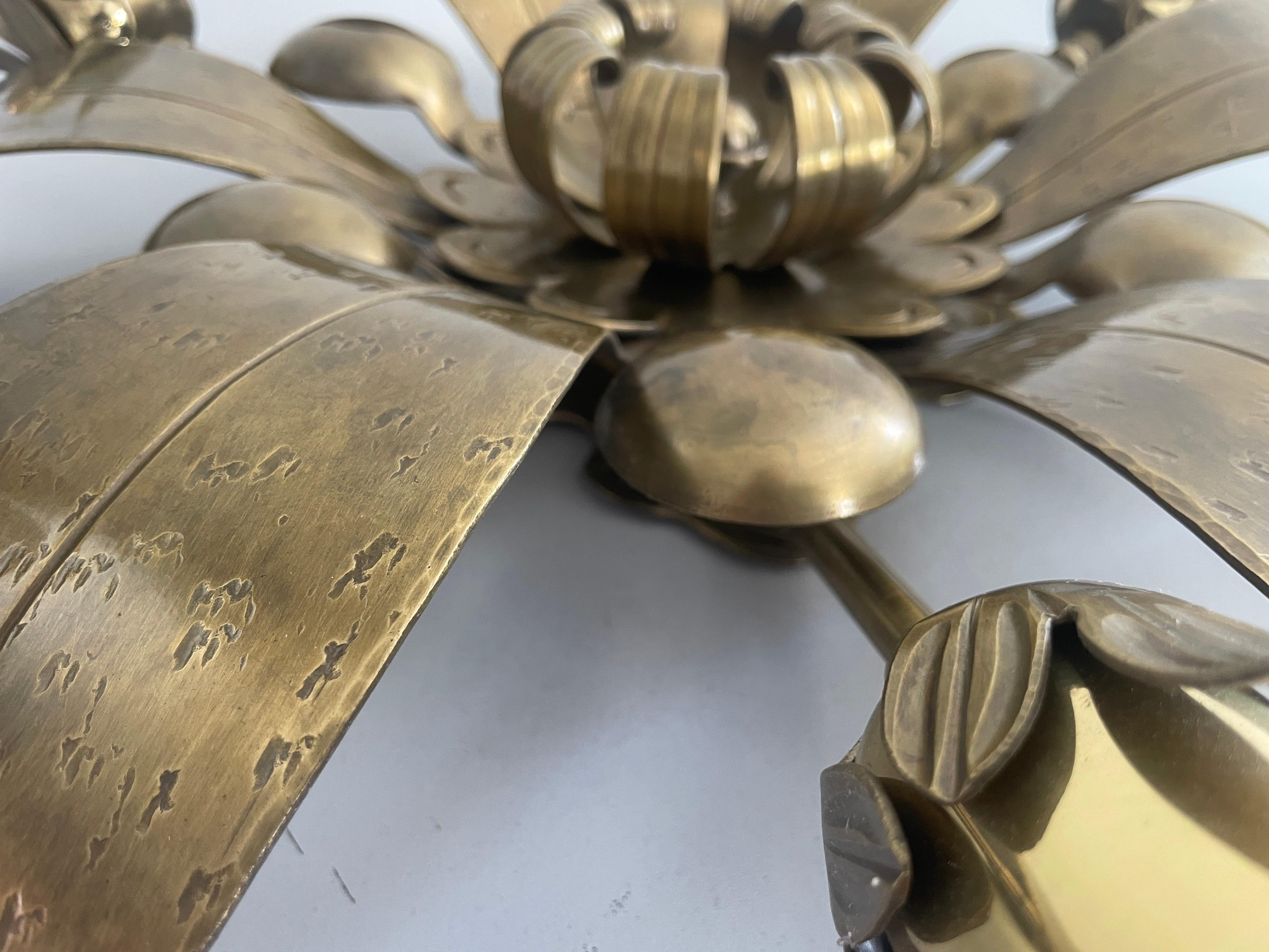 6 Socket Flower Shaped Heavy Brass Flush Mount Light by Hans Möller, 1960s, Germ For Sale 2