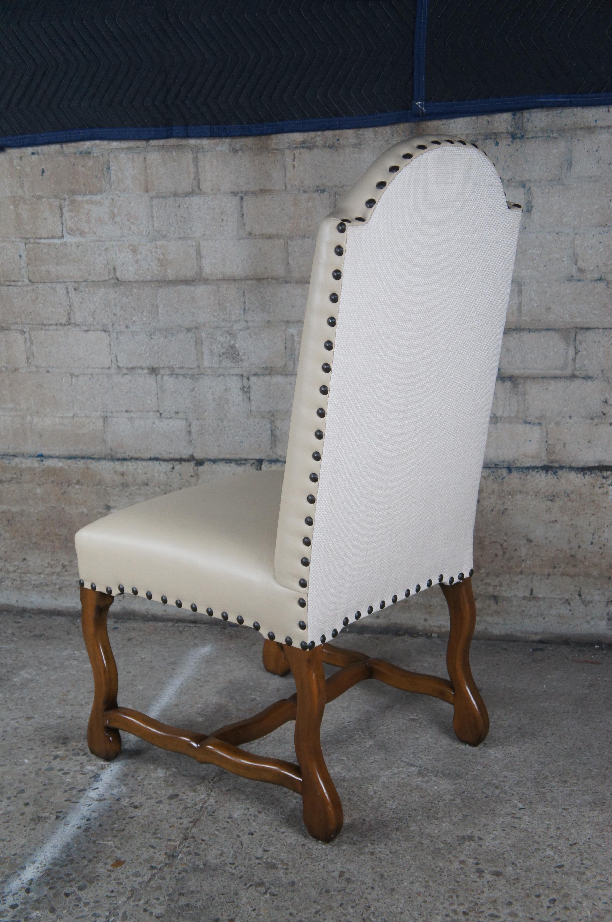 20th Century 6 Spanish Revival Tuscan Modern Mahogany & Leather Nailhead Dining Side Chairs For Sale