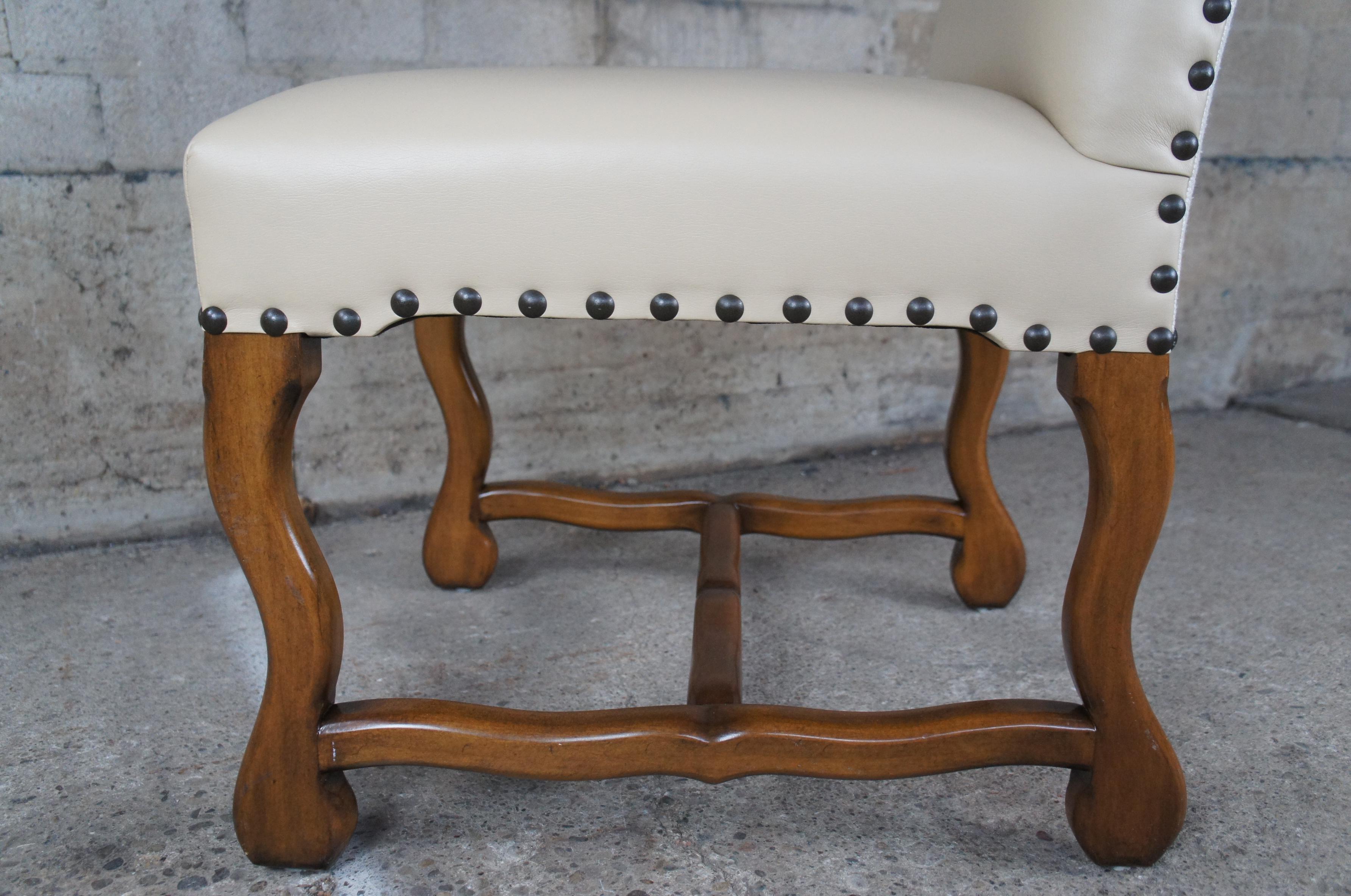 Upholstery 6 Spanish Revival Tuscan Modern Mahogany & Leather Nailhead Dining Side Chairs For Sale