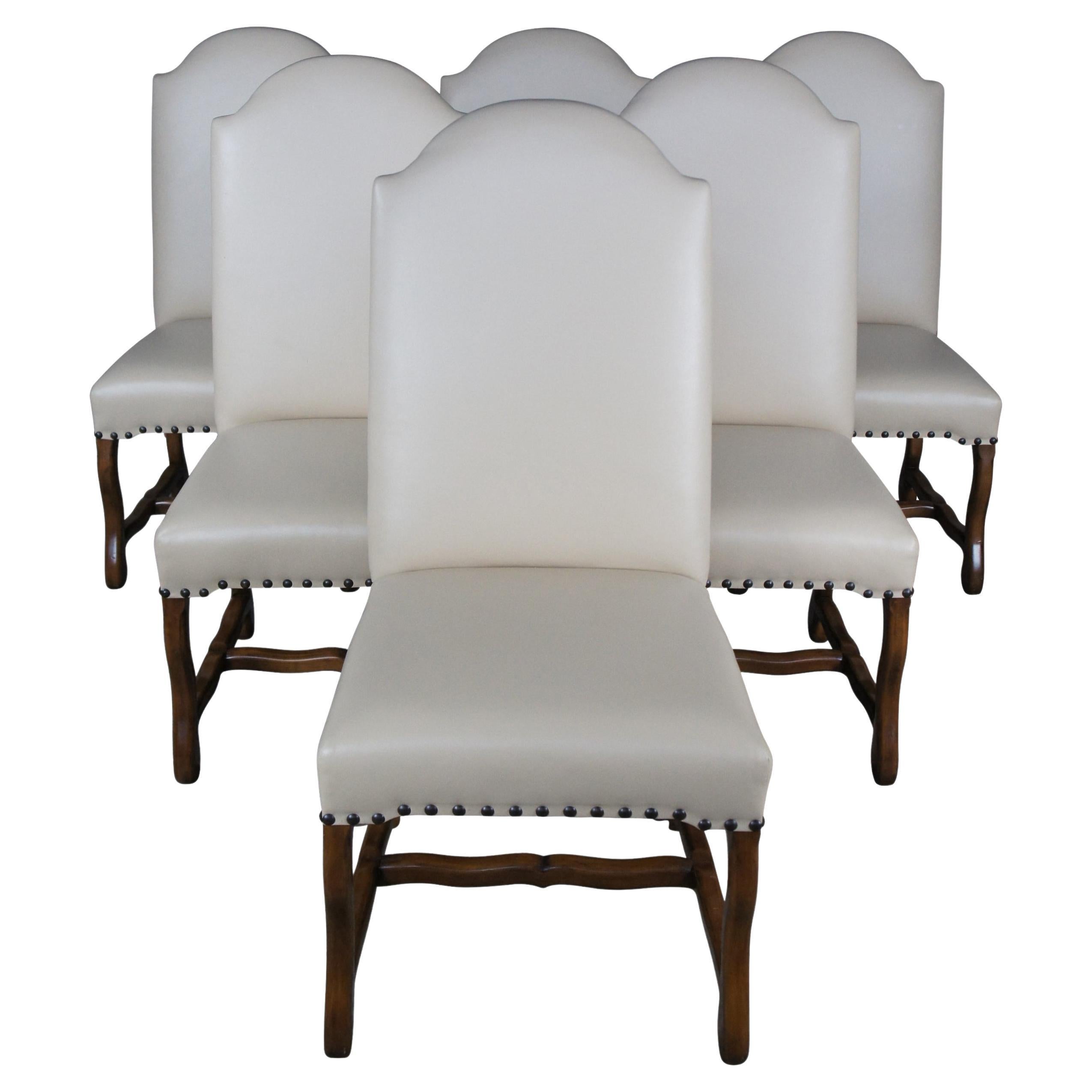 6 Spanish Revival Tuscan Modern Mahogany & Leather Nailhead Dining Side Chairs