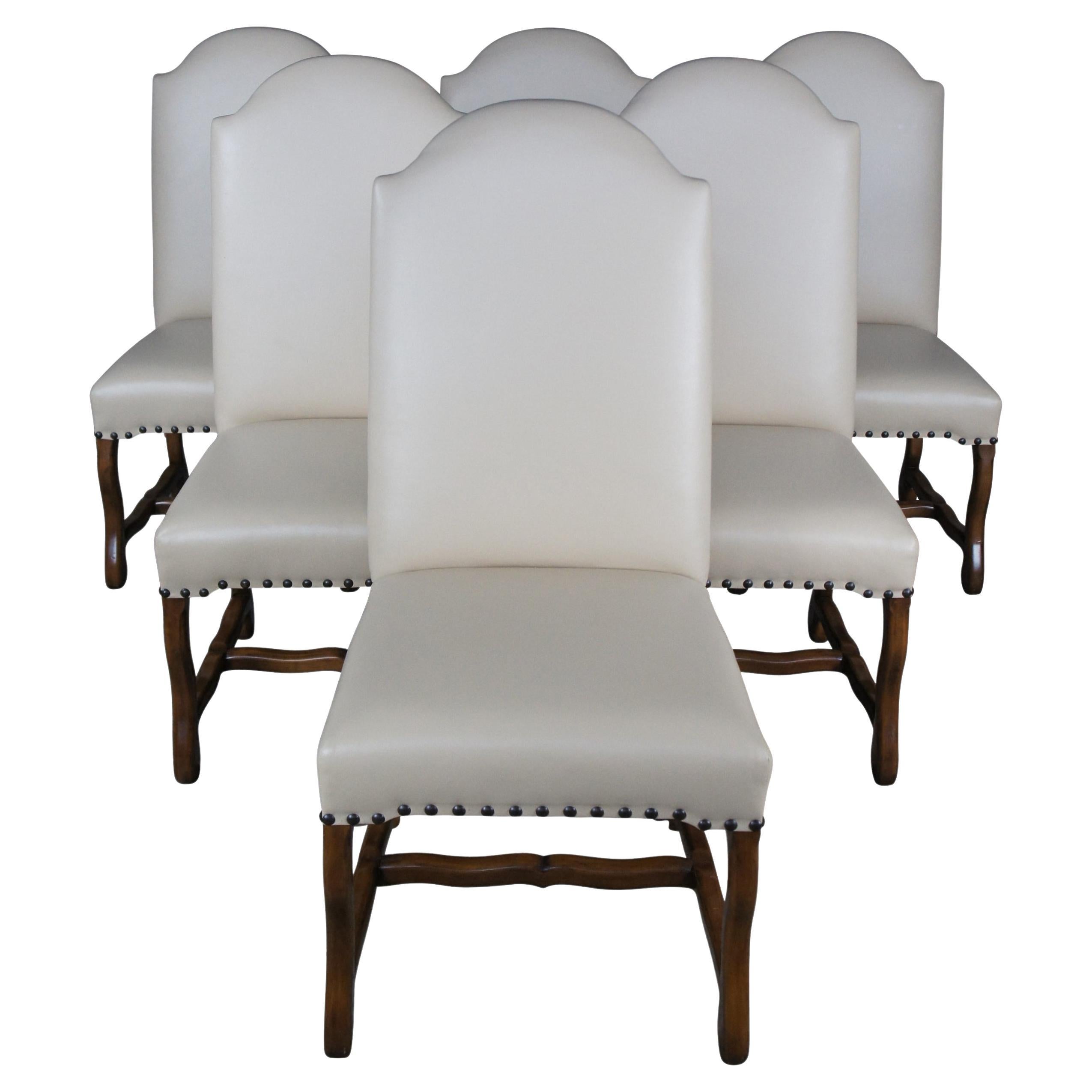 6 Spanish Revival Tuscan Modern Mahagoni & Leder Nailhead Dining Side Chairs 