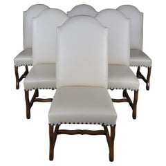6 Spanish Revival Tuscan Modern Mahogany & Leather Nailhead Dining Side Chairs 