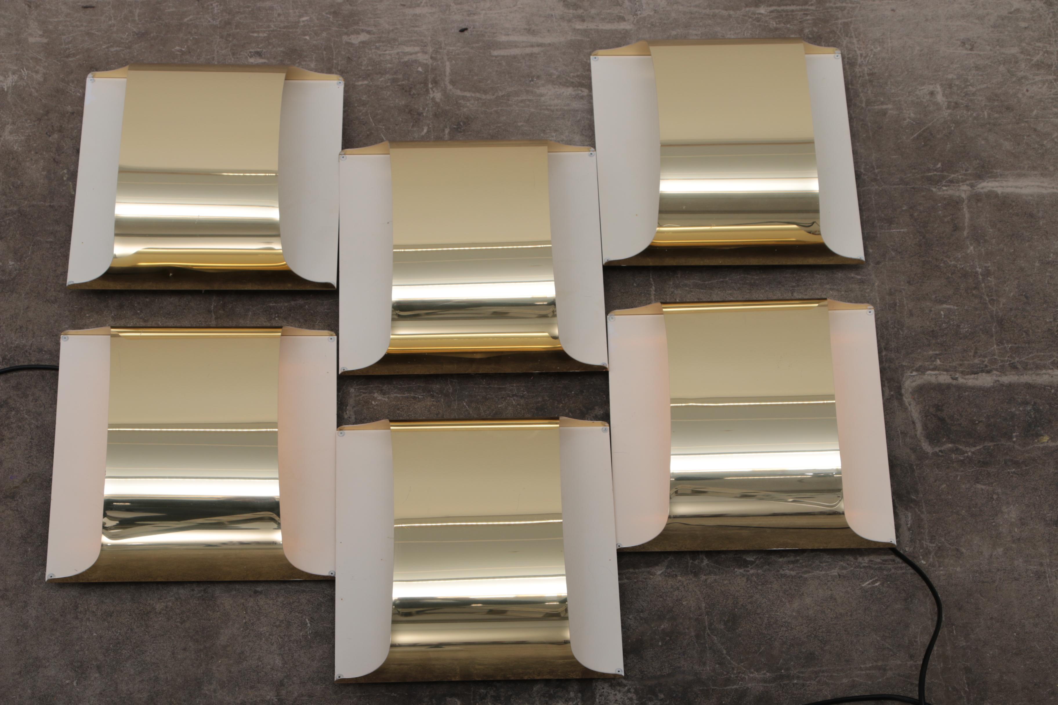6 Staff Leuchten Germany Gold Plate wall lamps design from 1968 For Sale 6