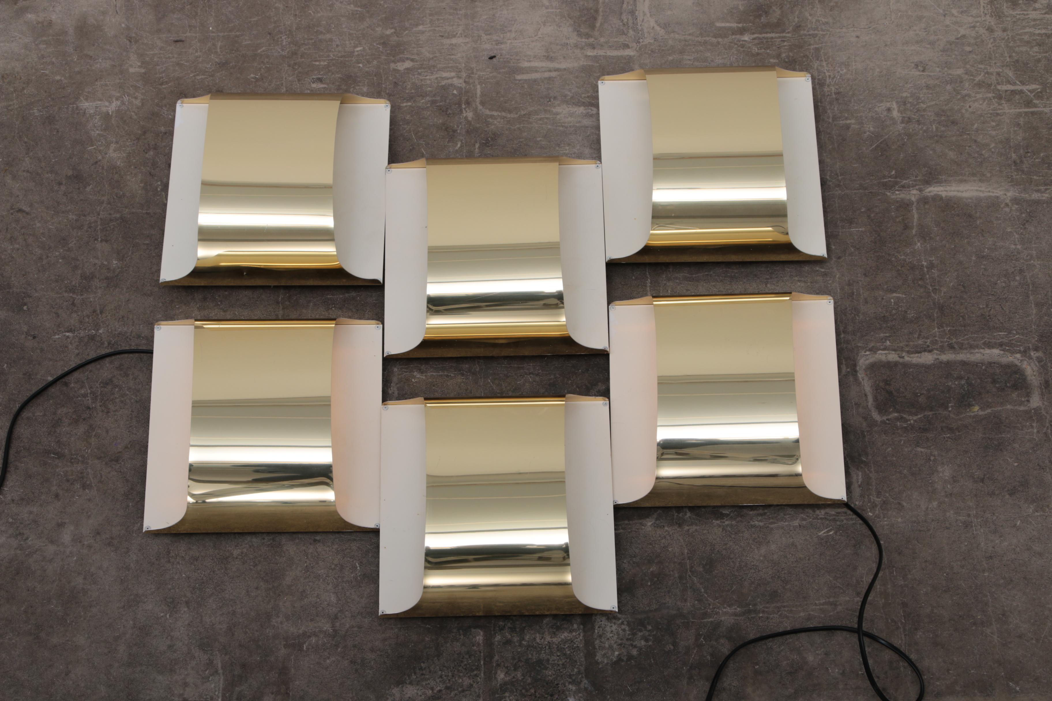 6 Staff Leuchten Germany Gold Plate wall lamps design from 1968 For Sale 8