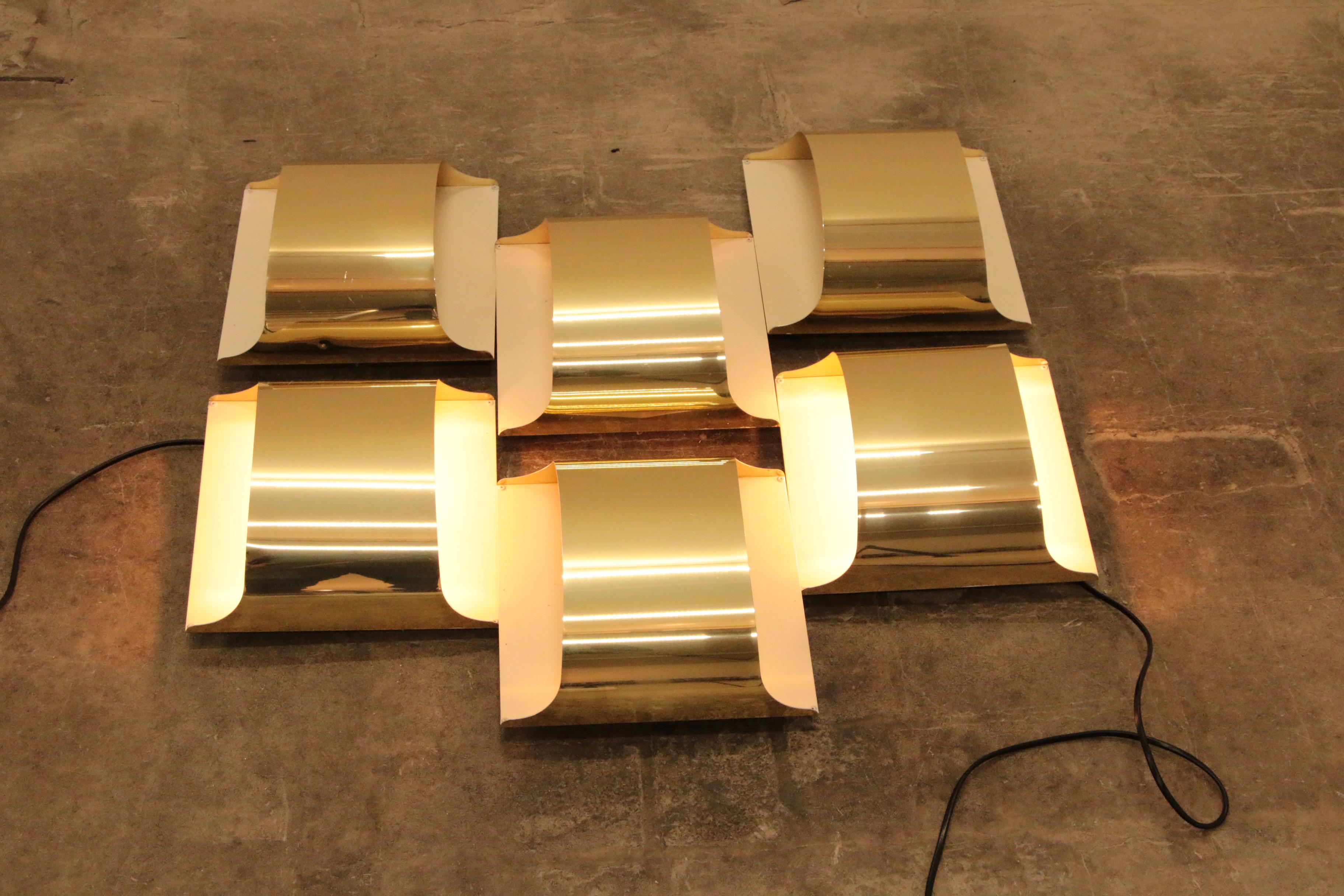 6 Staff Leuchten Germany Gold Plate wall lamps design from 1968 For Sale 11