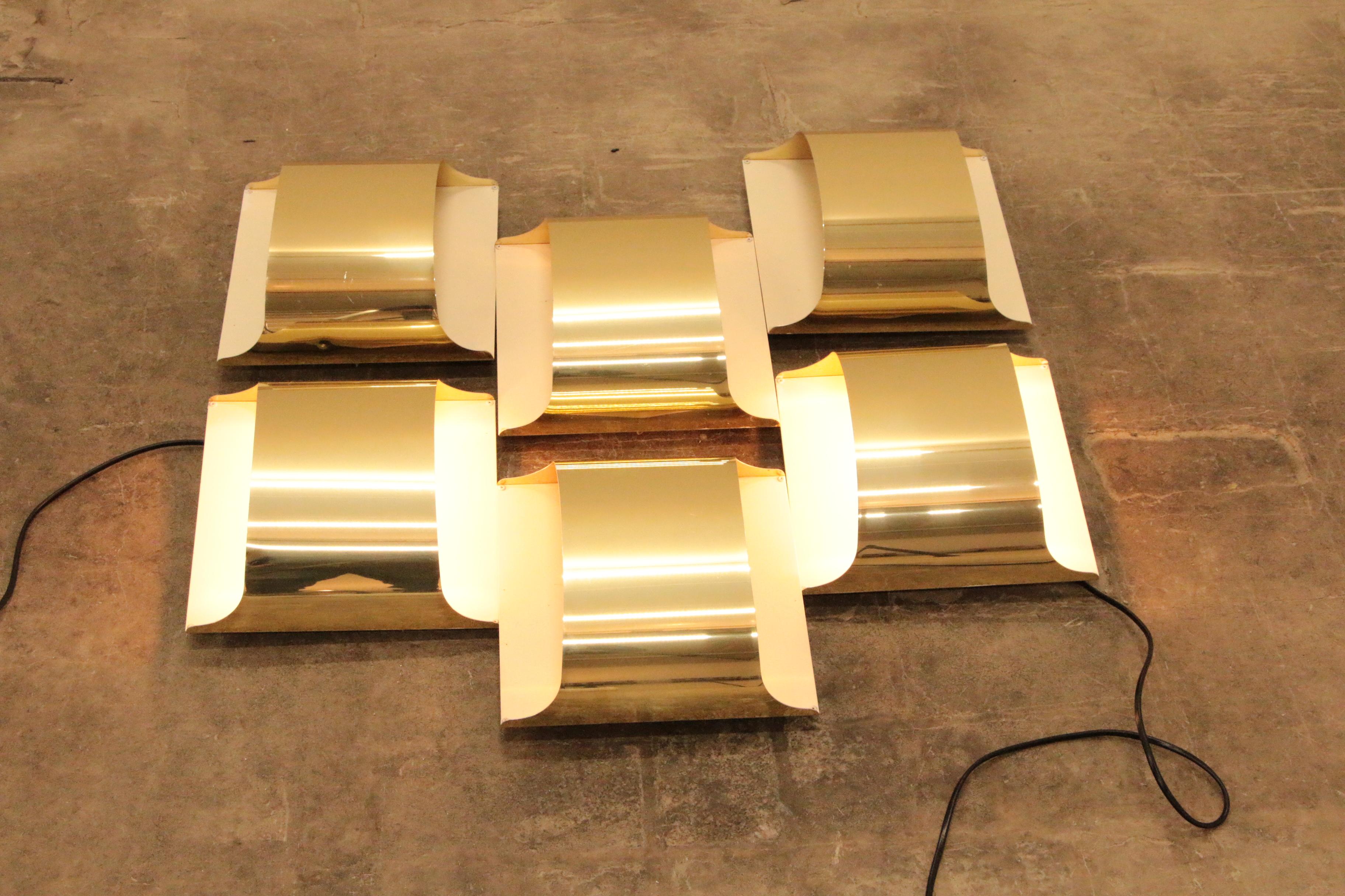 6 Staff Leuchten Germany Gold Plate wall lamps design from 1968 For Sale 12