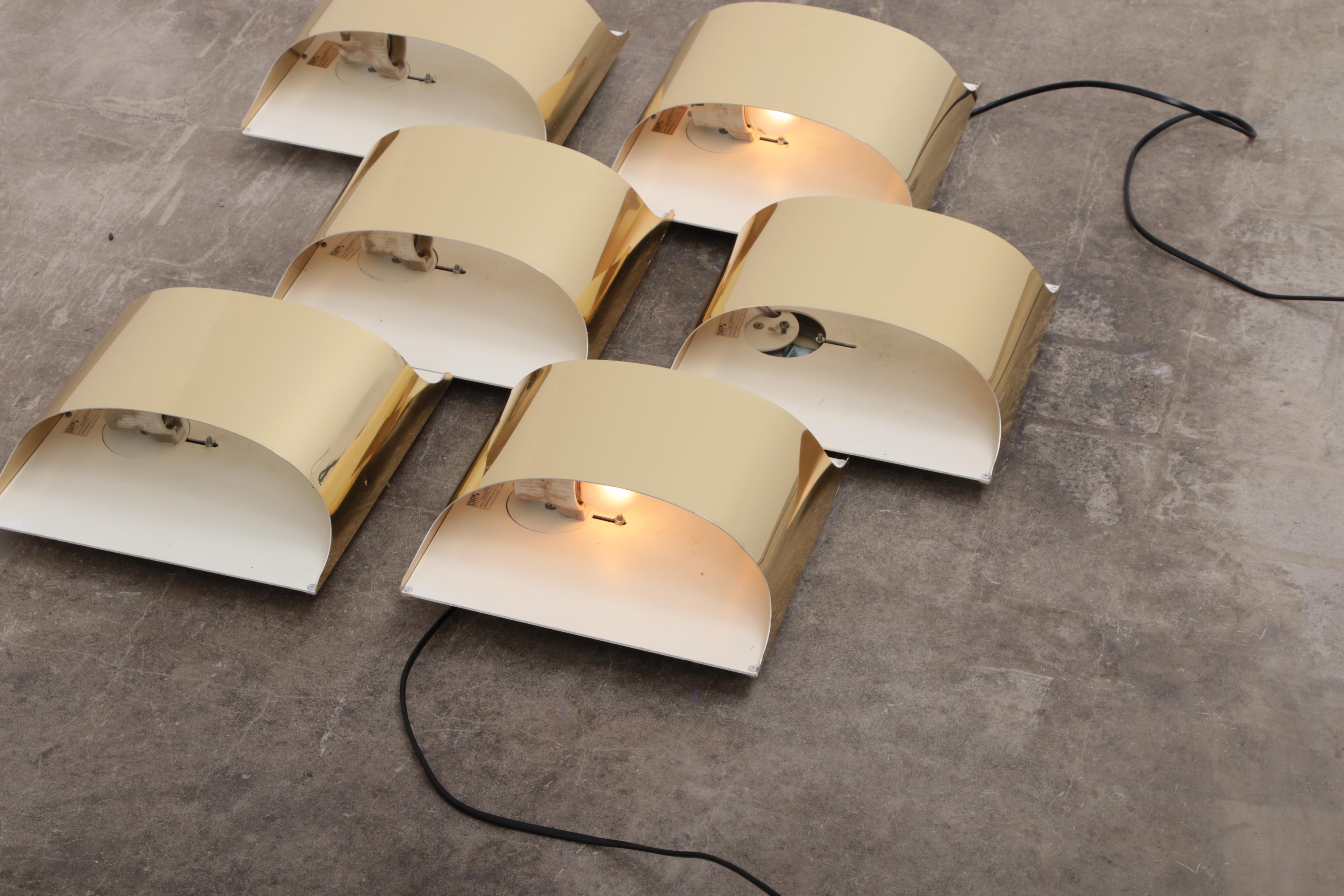6 Staff Leuchten Germany Gold Plate wall lamps design from 1968 For Sale 14