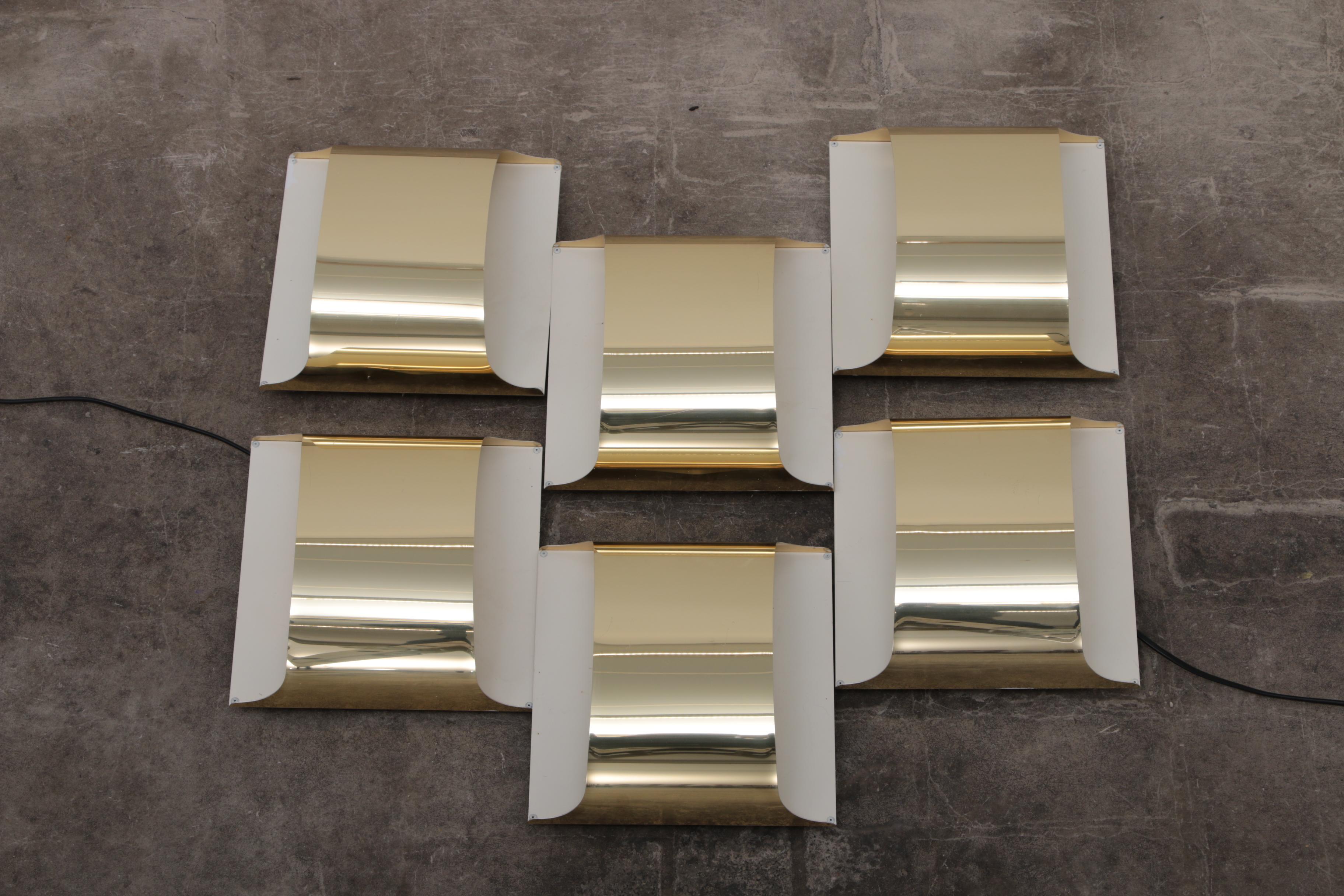 6 Staff Leuchten Germany Gold Plate wall lamps design from 1968 For Sale 2