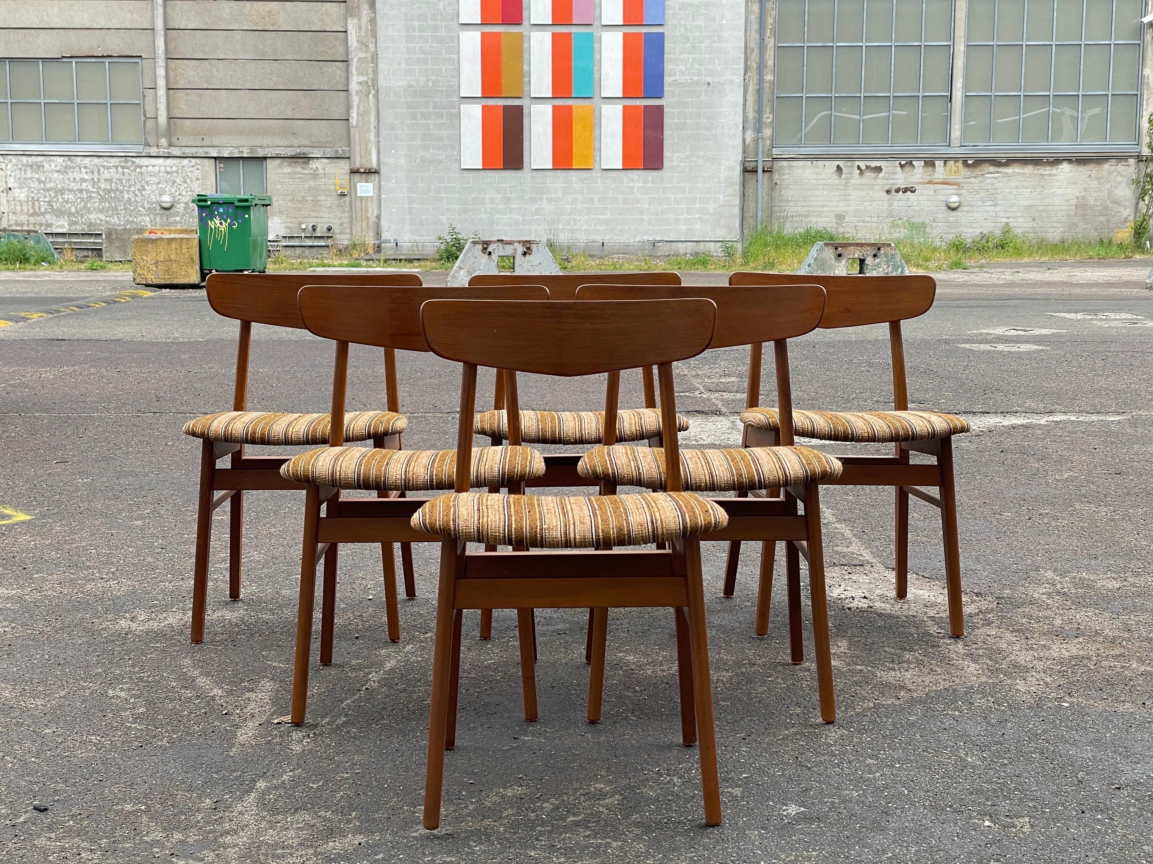 Danese 6 sedie da pranzo standard danesi in teak degli anni '60 in vendita