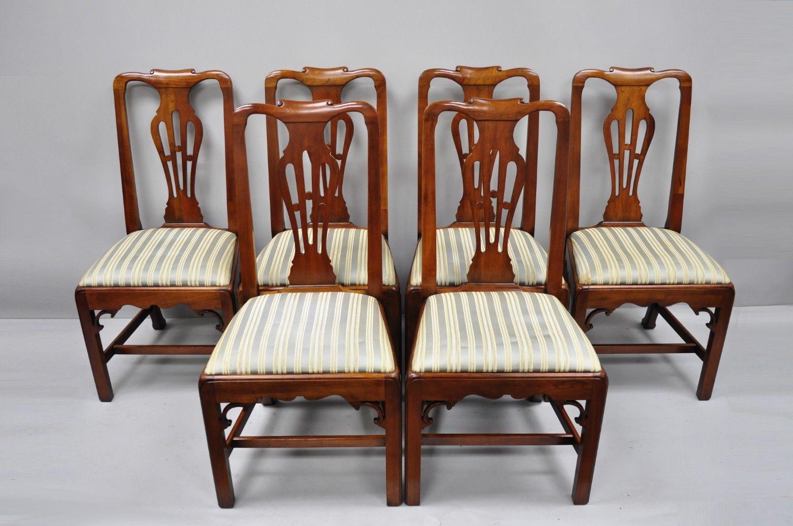 6 Statton Centennial Cherry Chippendale Style Dining Chairs for Duckloe 1