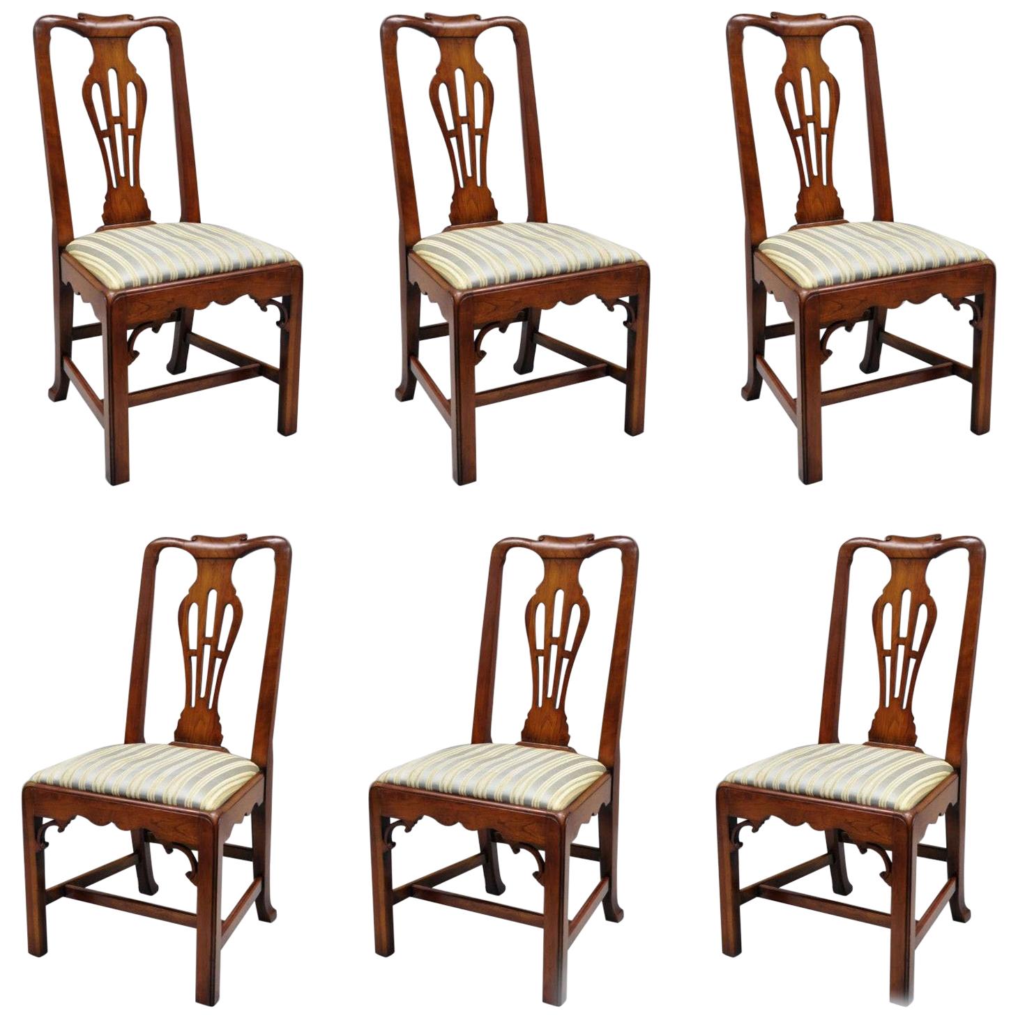 6 Statton Centennial Cherry Chippendale Style Dining Chairs for Duckloe