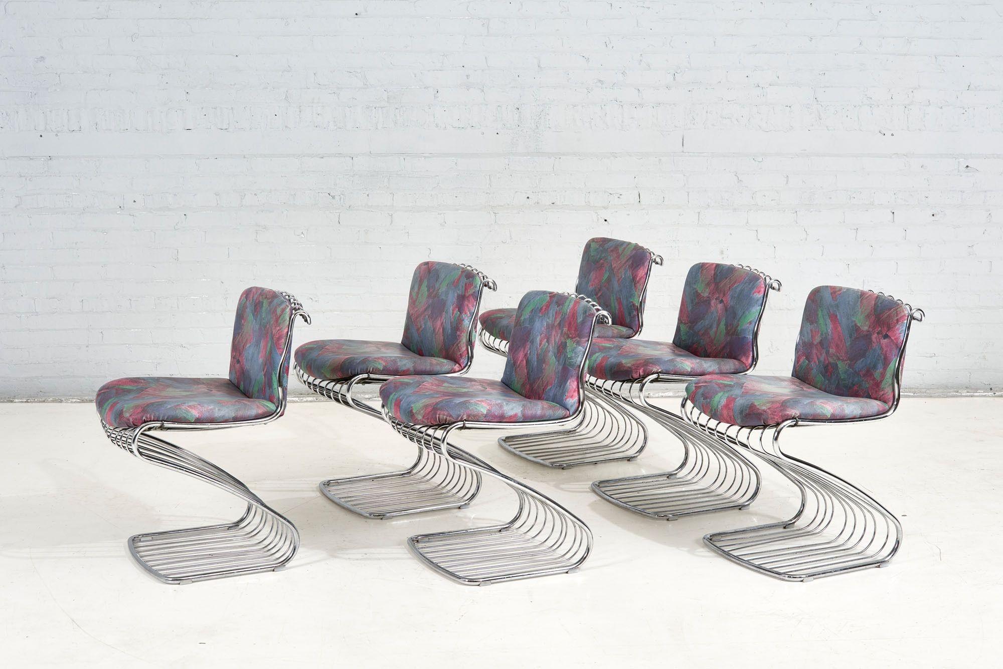 Mid-Century Modern 6 Chaises de salle à manger en acier Gastone Rinaldi pour RIMA, Italie, 1970 en vente