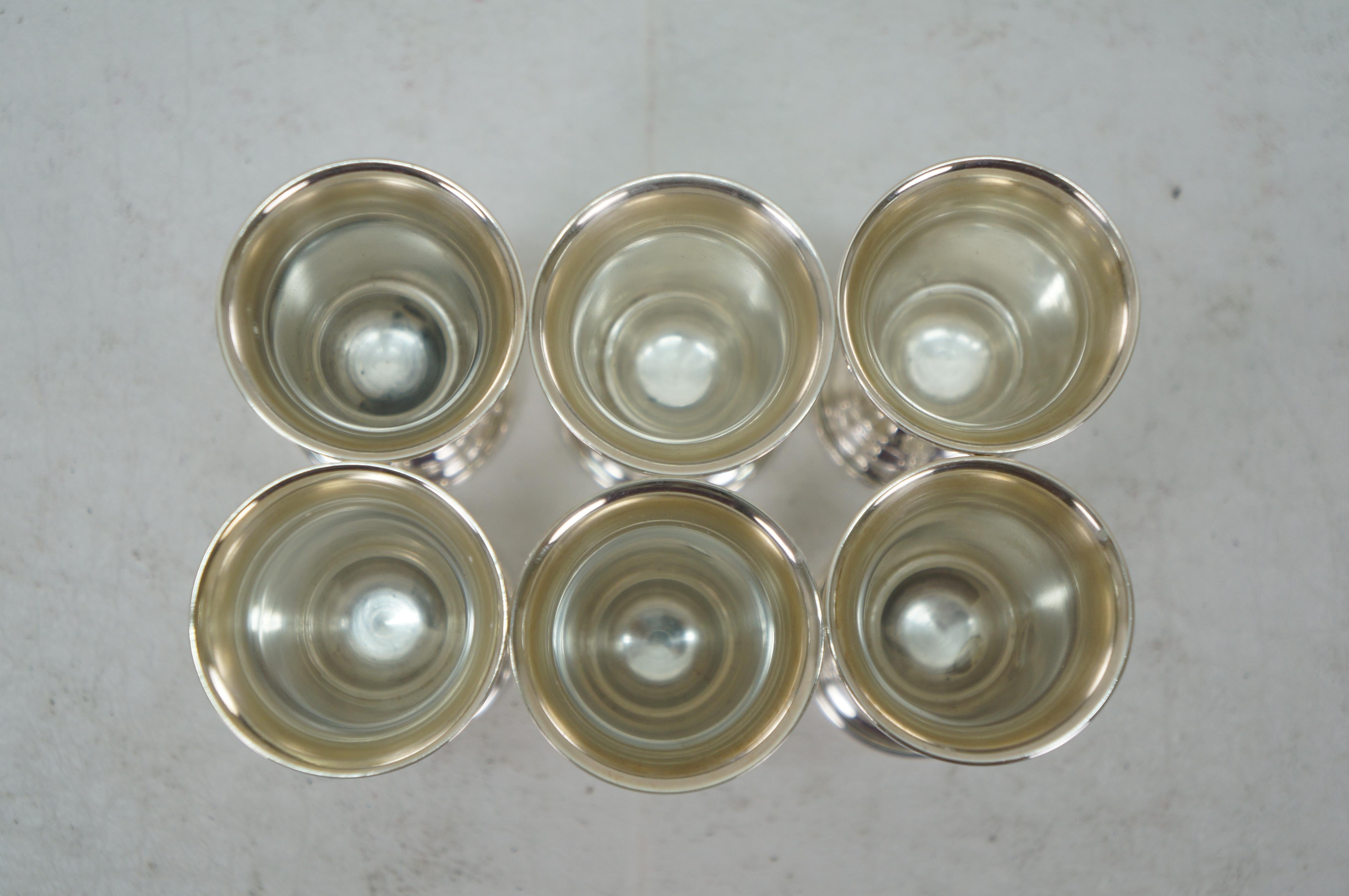 20th Century 6 Sterling Silver 925 Cordial Liquor Port Aperitif Shot Glasses Goblets 150g 3