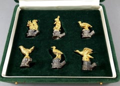 6 Sterling Silver And Gilt Place Card Holders A Hunting Theme