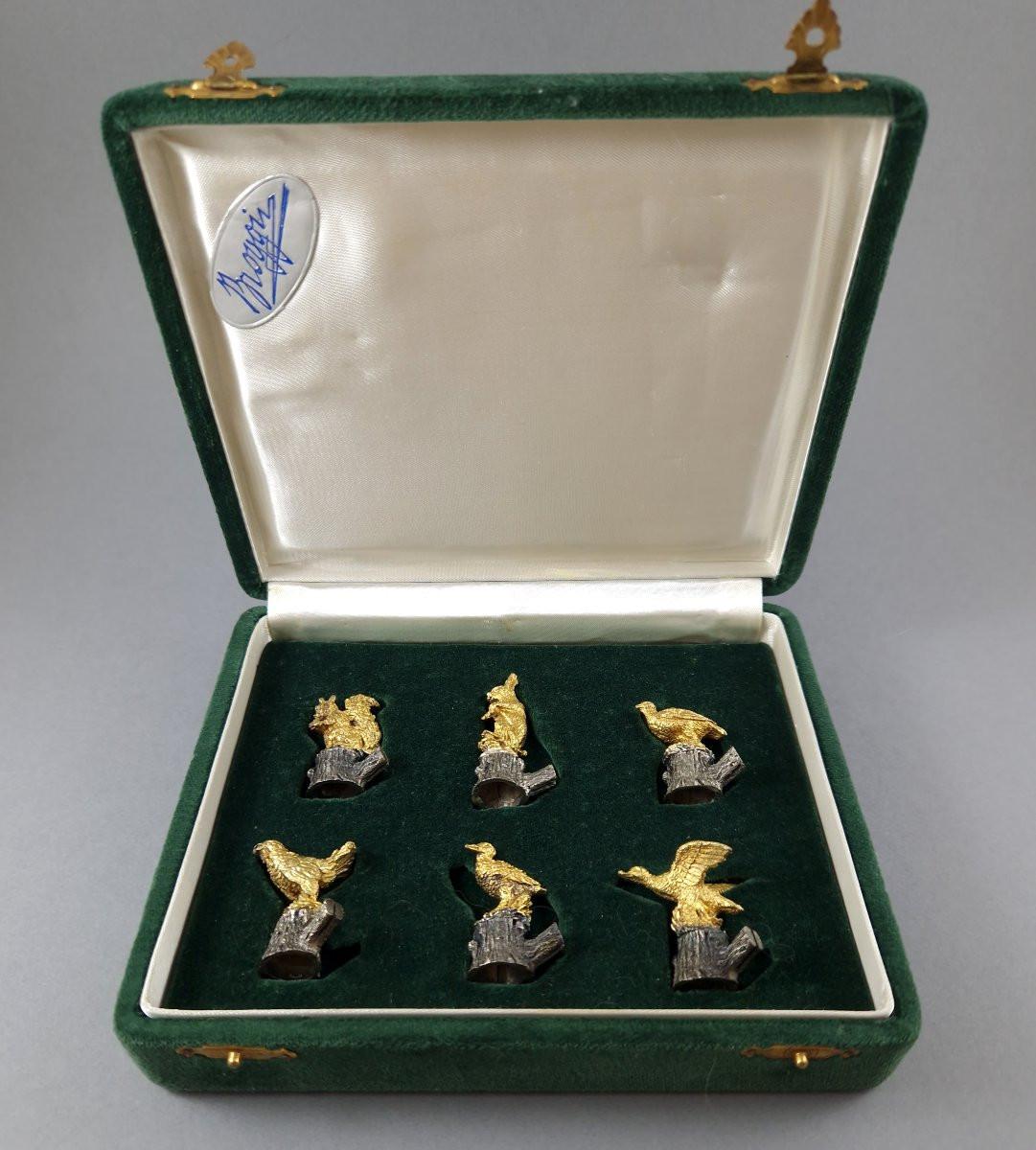 6 Portabiglietti da visita in argento sterling e dorato a tema caccia In condizioni ottime in vendita a Saint-Ouen, FR