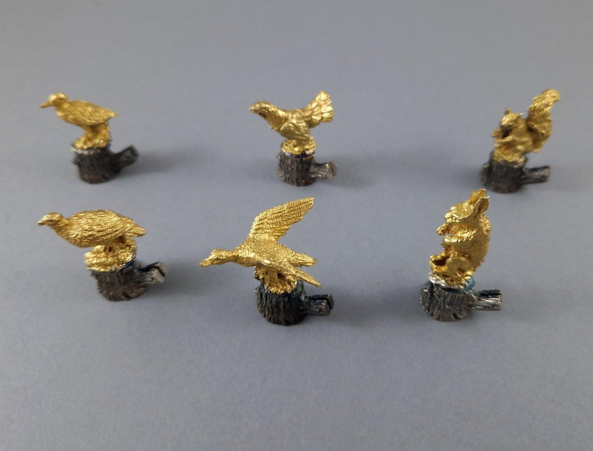 Argento 925 6 Portabiglietti da visita in argento sterling e dorato a tema caccia in vendita