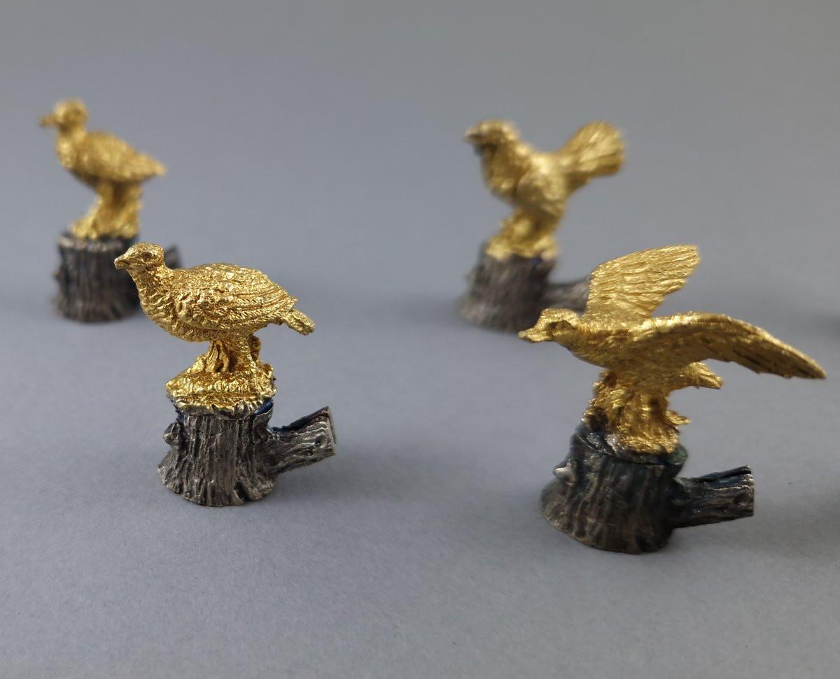 6 Portabiglietti da visita in argento sterling e dorato a tema caccia in vendita 1