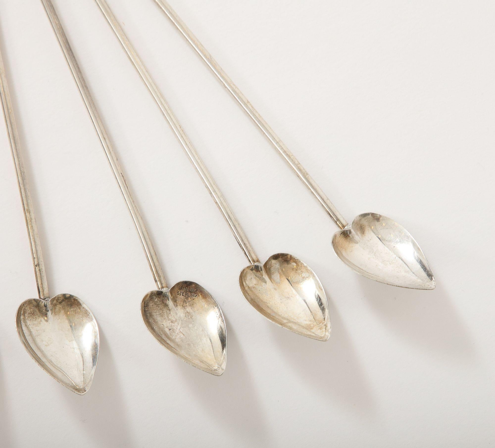 6 Sterling Silver Cocktail Heart Shaped Spoons/Straws For Sale 5