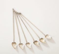 6 Sterling Silver Cocktail Heart Shaped Spoons/Straws