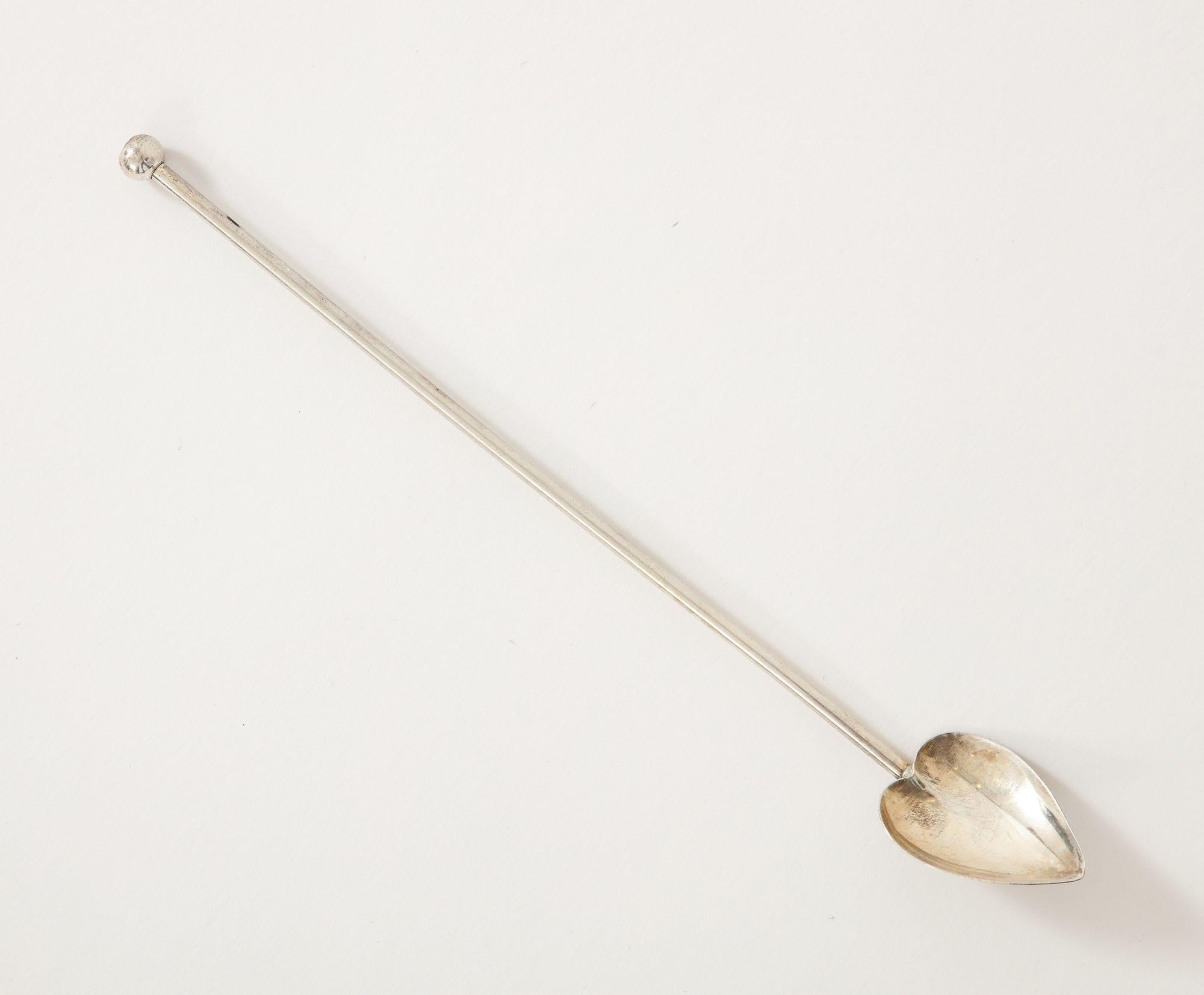 North American 6 Sterling Silver Cocktail Heart Shaped Spoons/Straws For Sale