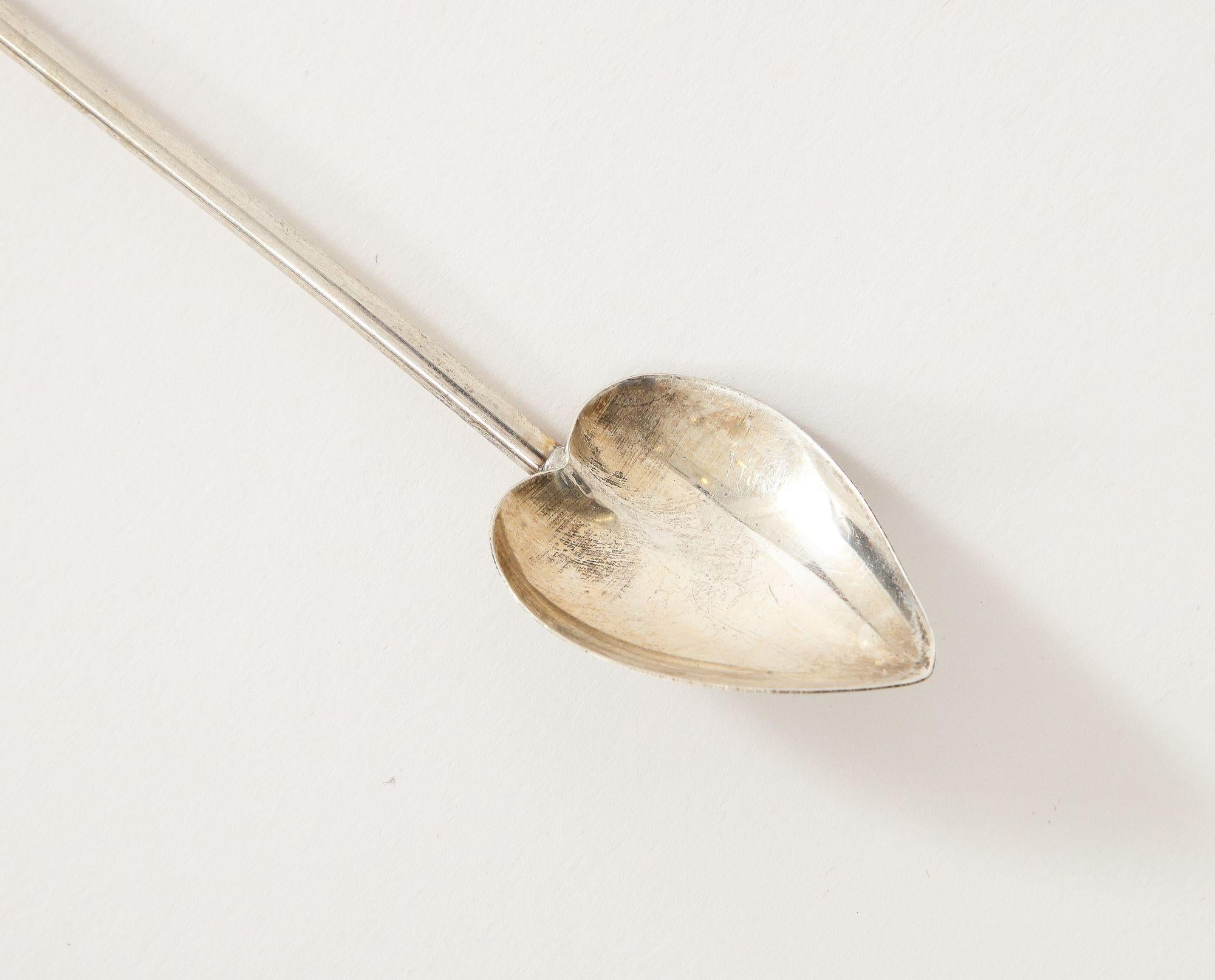 6 Sterling Silver Cocktail Heart Shaped Spoons/Straws In Good Condition For Sale In New York, NY