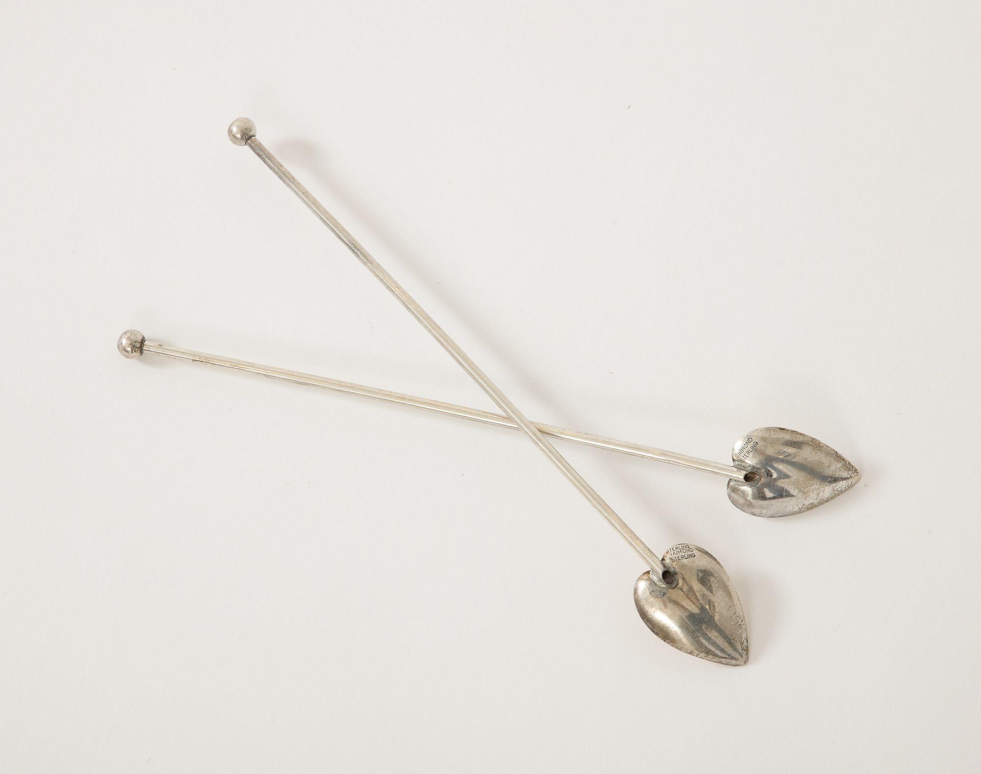 6 Sterling Silver Cocktail Heart Shaped Spoons/Straws 1