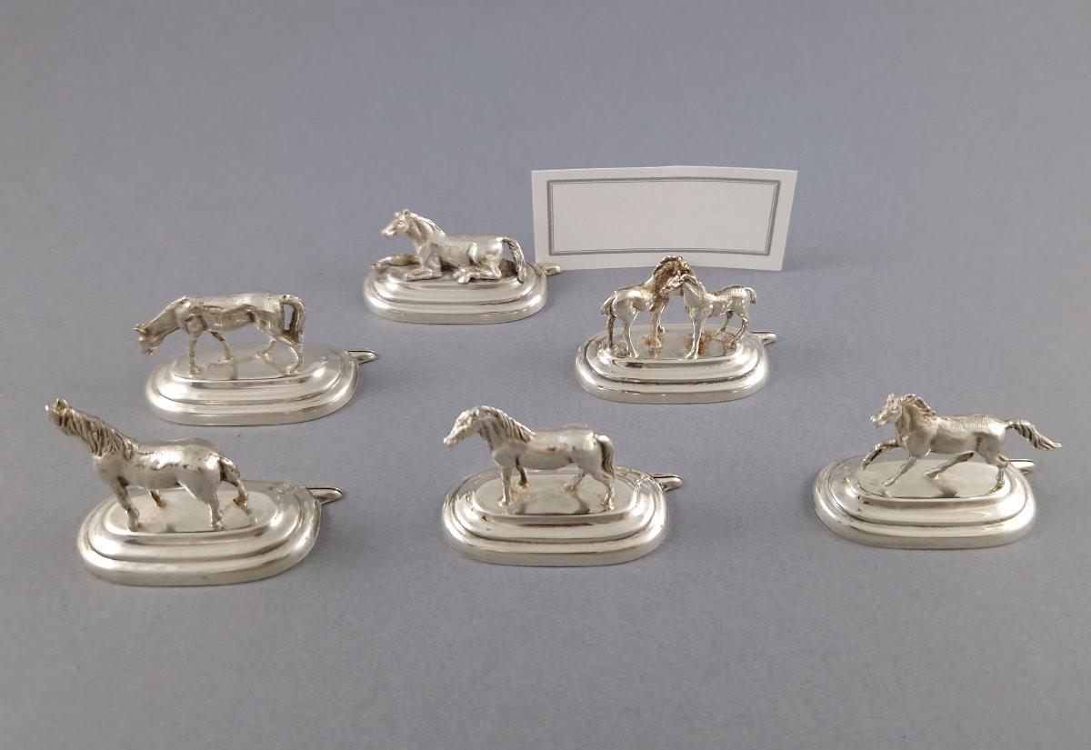 6 Sterling Silber Pferd Platzkartenhalter (Ende des 20. Jahrhunderts)