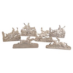 6 Sterling Silver Place Card Holders Menu Horse Polo Hunt Samuel Jacob
