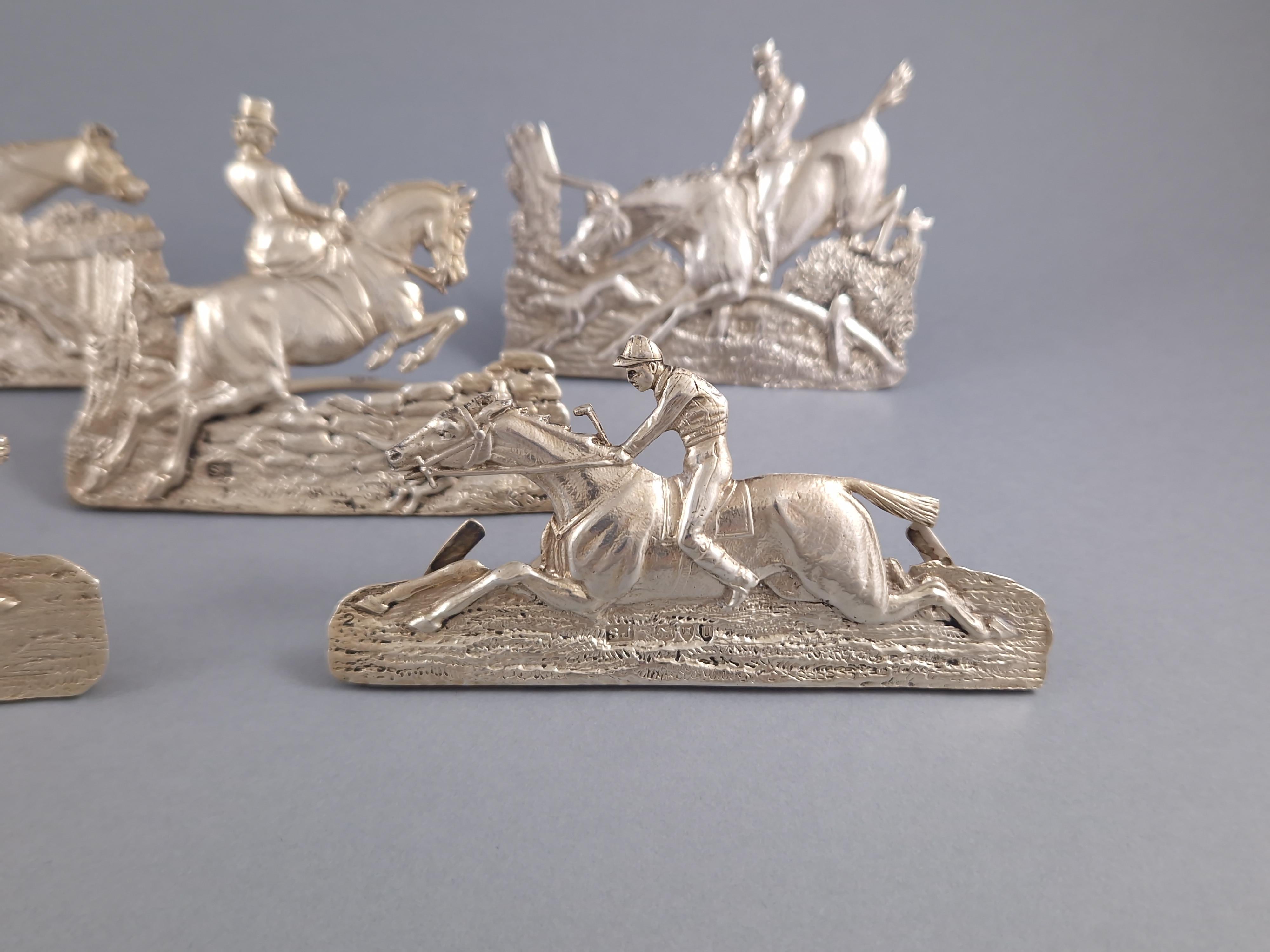 British 6 Sterling Silver Place Card Or Menu Holder Horse Samuel Jacob Jockey For Sale