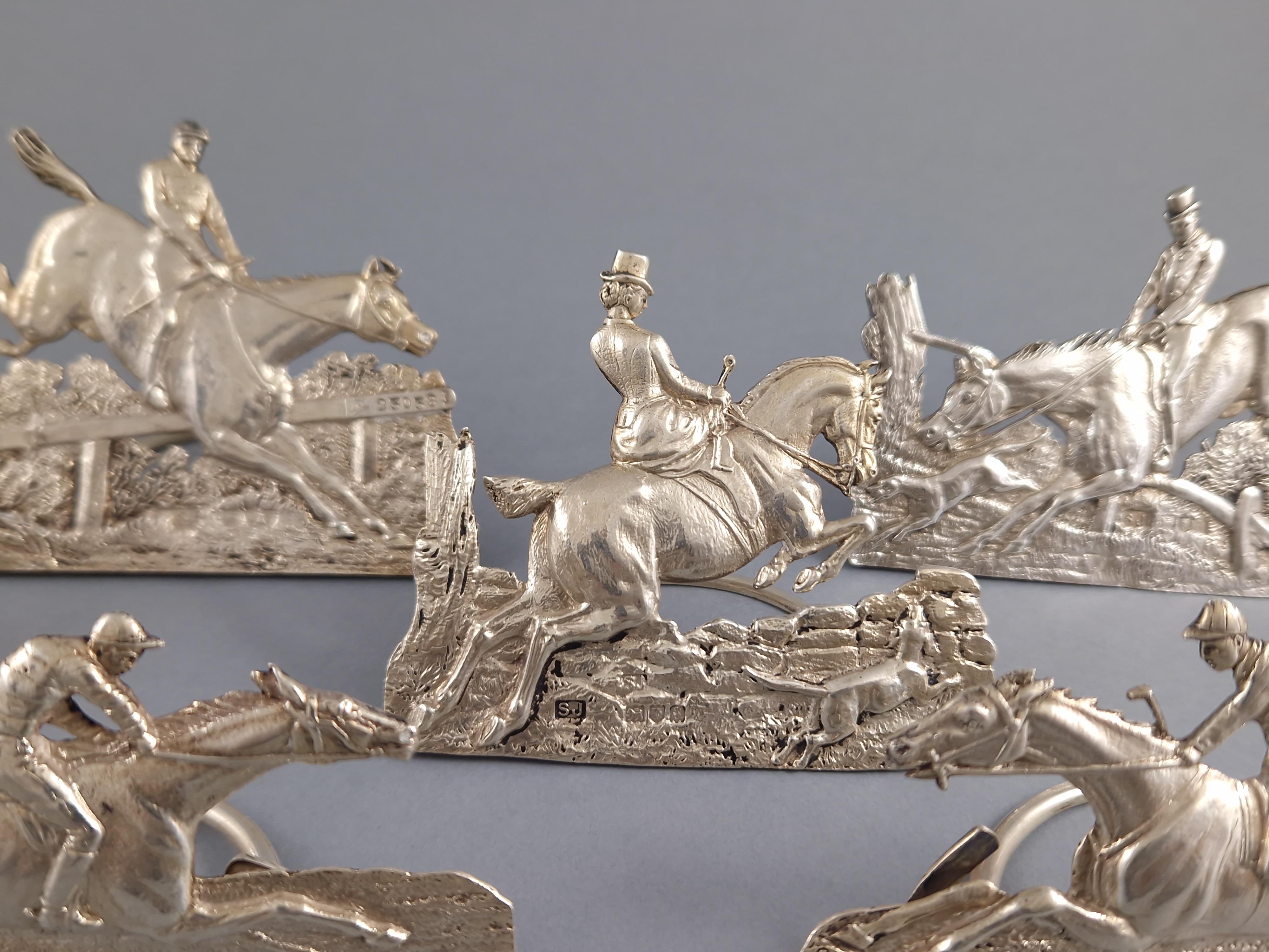 6 Sterling Silver Place Card Or Menu Holder Horse Samuel Jacob Jockey In Excellent Condition For Sale In Saint-Ouen, FR