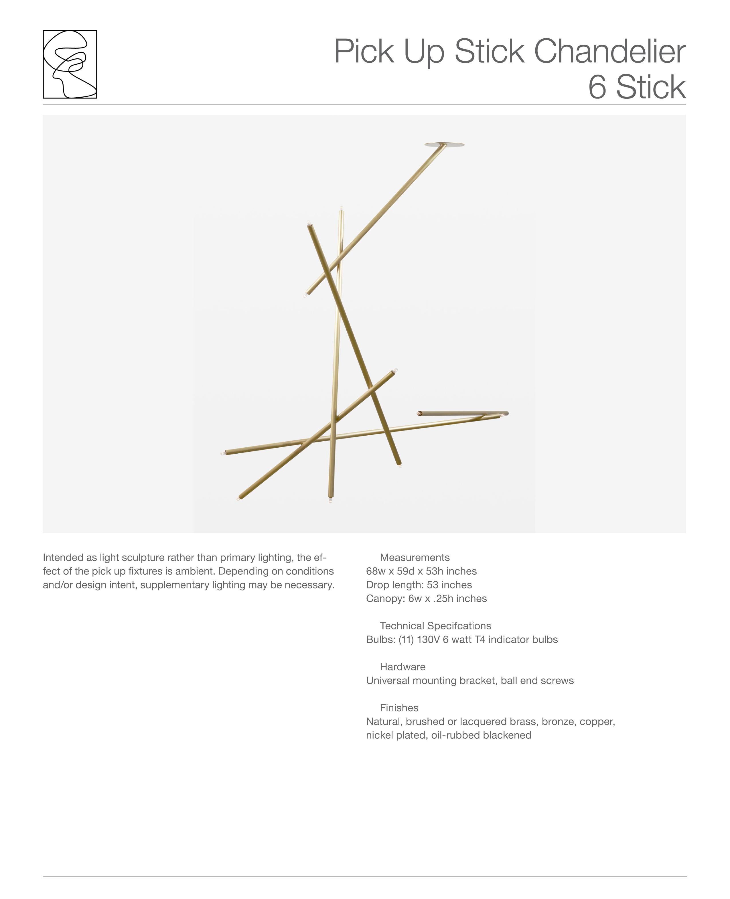 Modern 6-Stick Chandelier in Brass by Cam Crockford For Sale