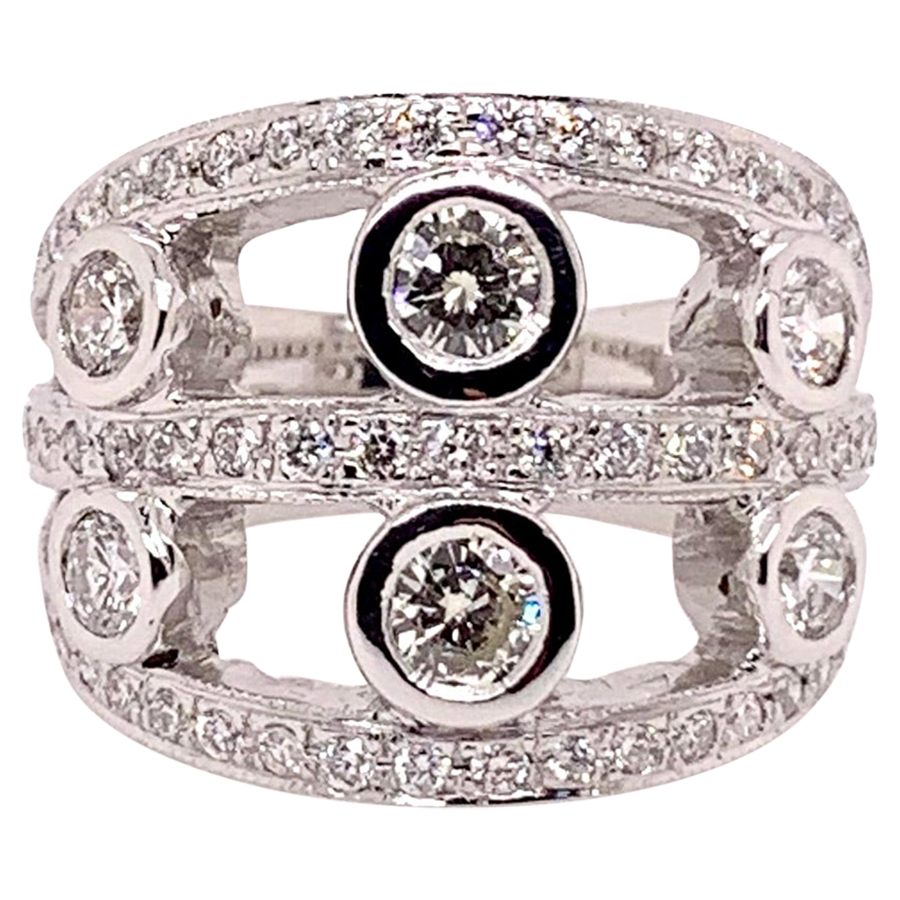 6 Stone Bezel Wide Cigar Band Diamond Cocktail Band Ring