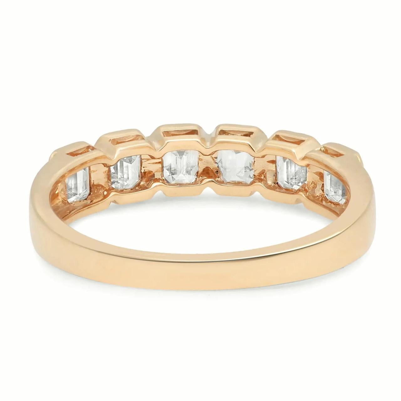 Emerald Cut 1.00 Carat Emerald Bezel Diamond Ring 18K Yellow Gold For Sale