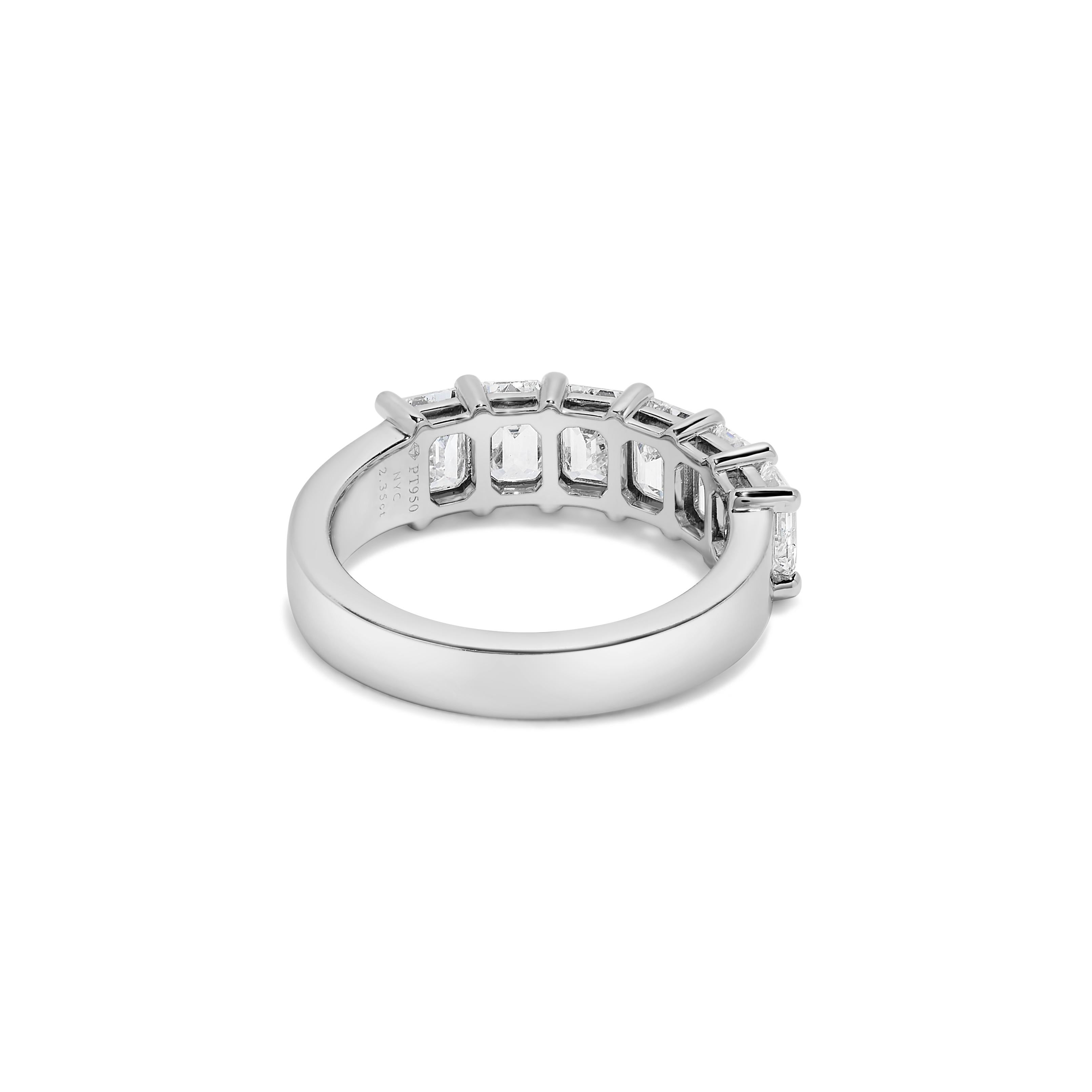 Women's 6 Stone GIA Certified Diamond Emerald Cut Platinum Ring For Sale
