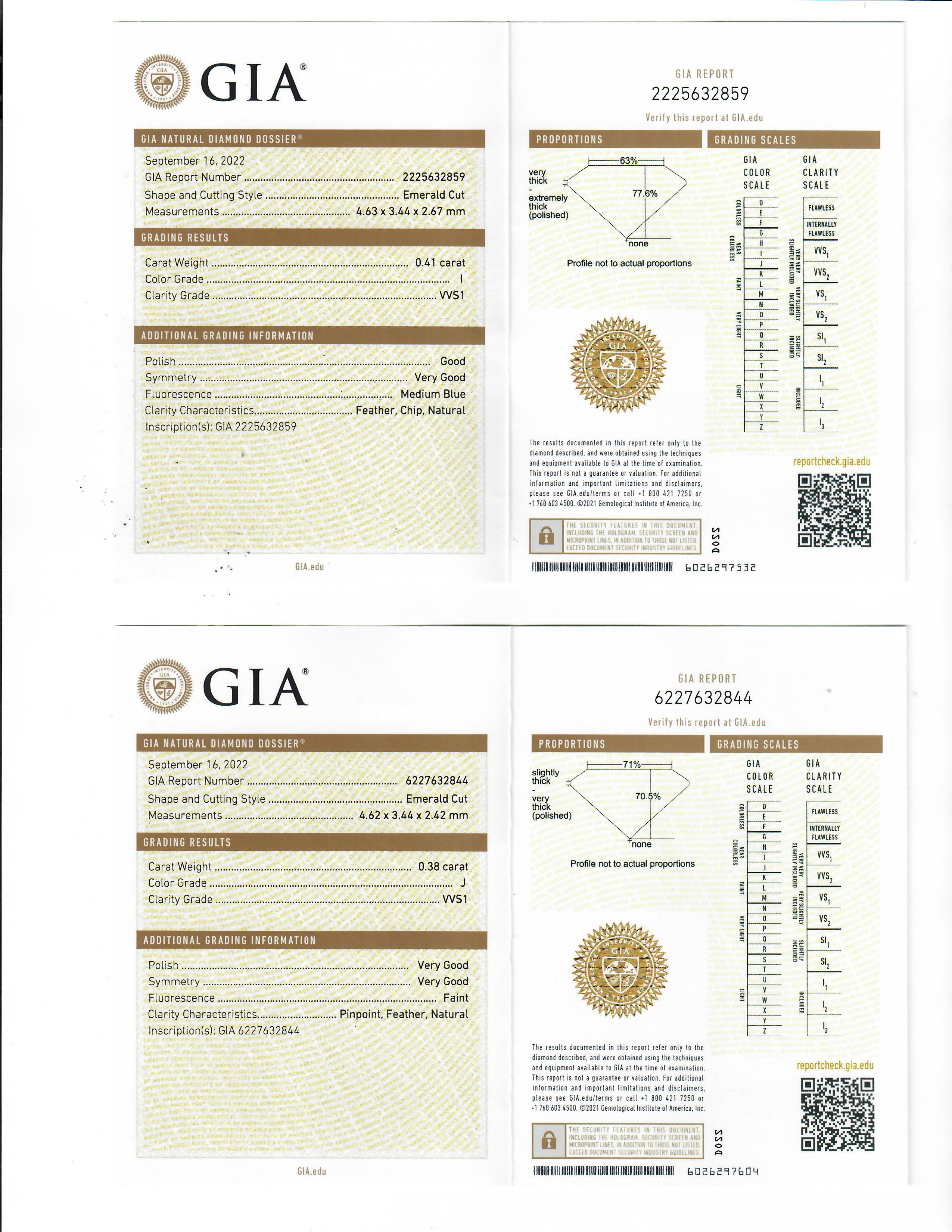 6 Stein GIA zertifiziert Diamant Smaragdschliff Platin Ring 1