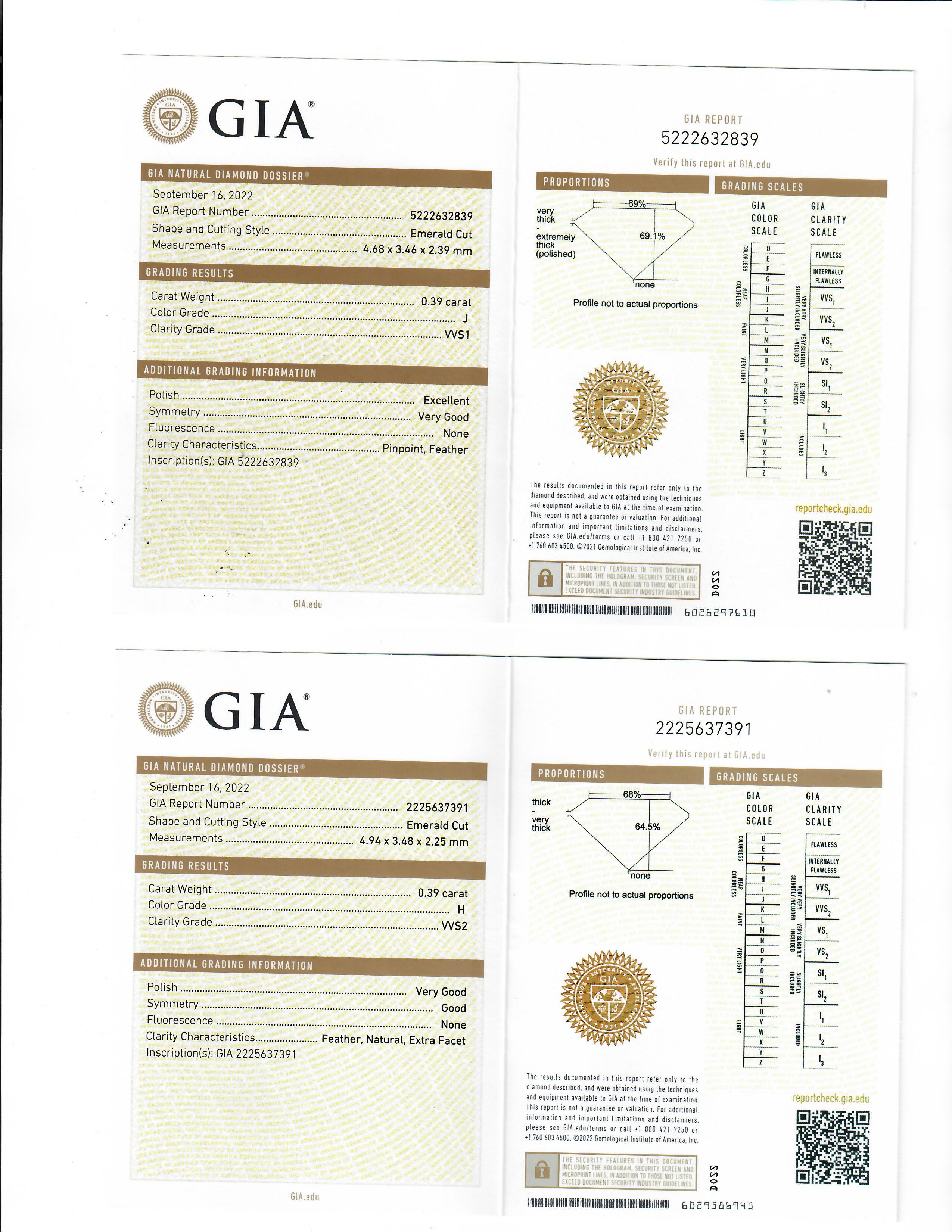 6 Stein GIA zertifiziert Diamant Smaragdschliff Platin Ring 2
