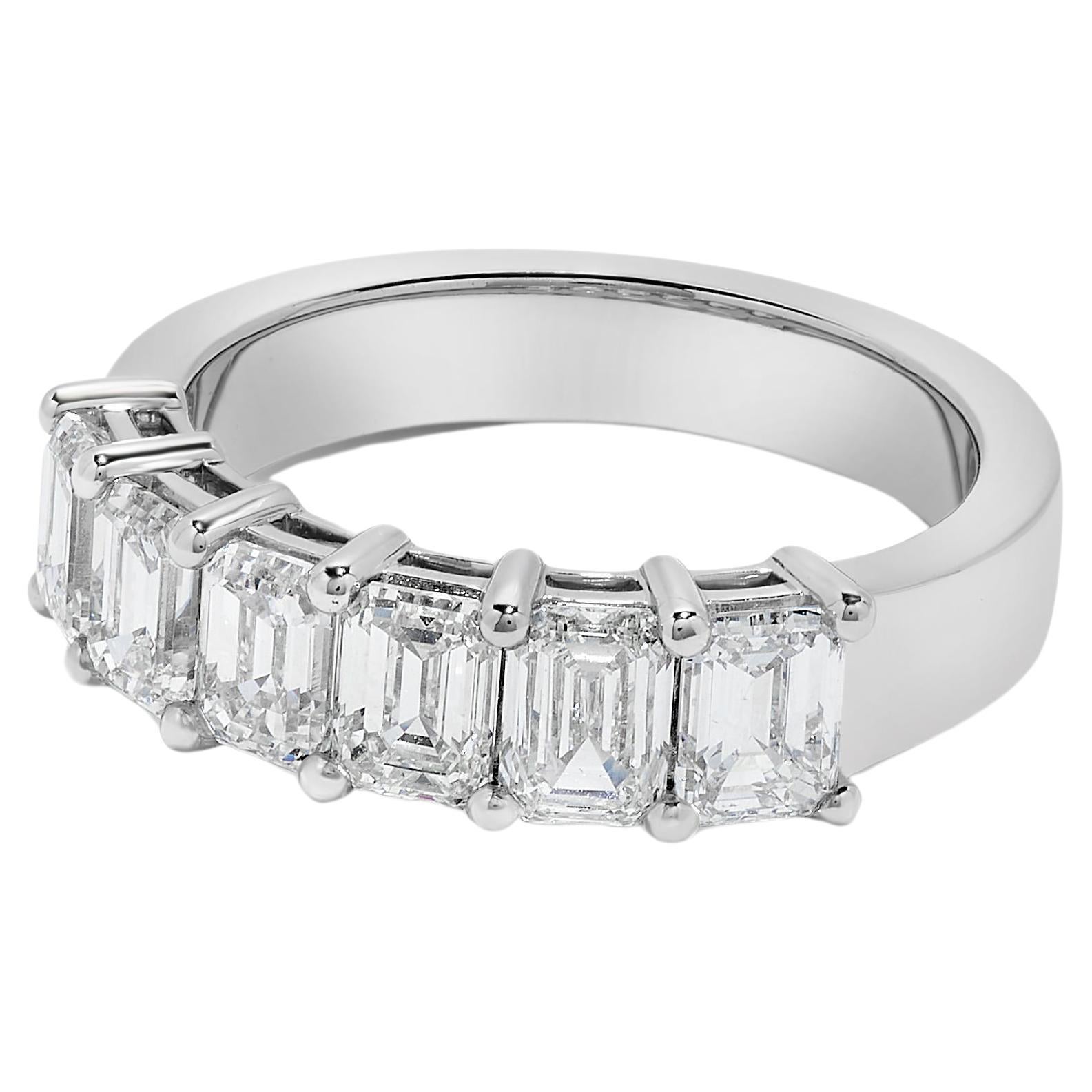 6 Stone GIA Certified Diamond Emerald Cut Platinum Ring
