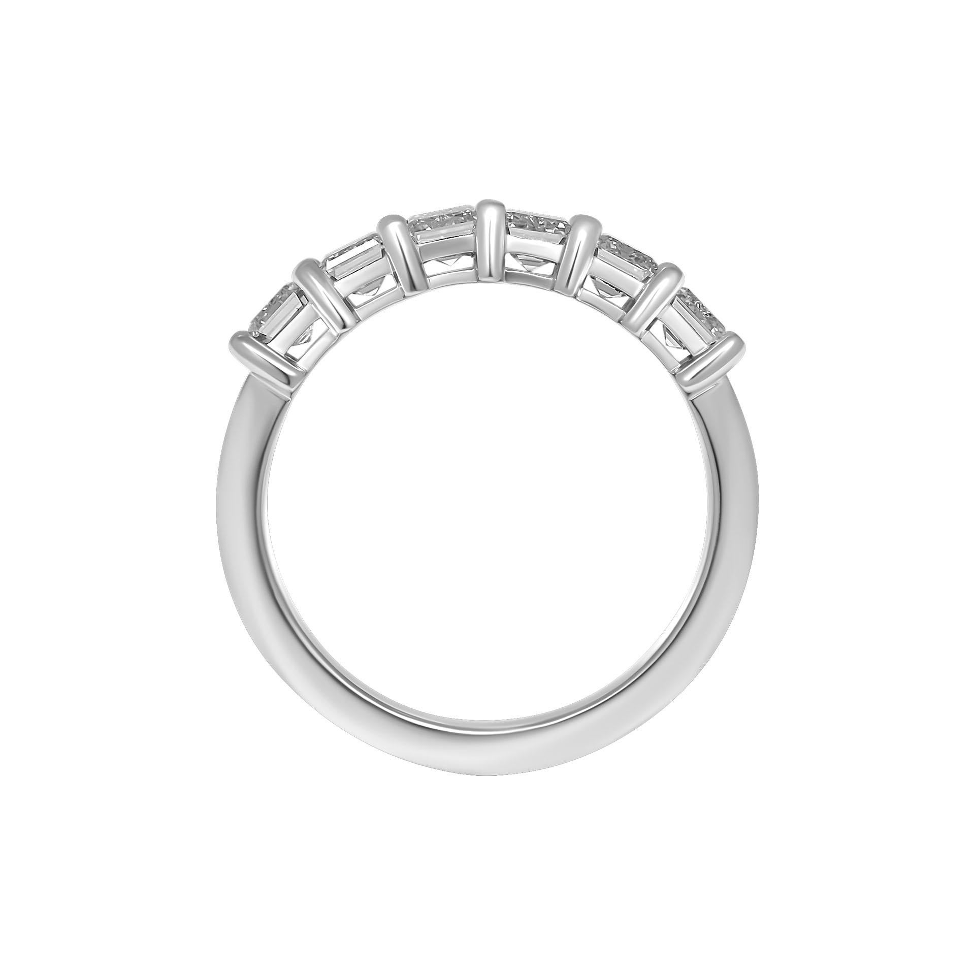 Modern 6 Stone GIA Certified Emerald Cut Diamonds 0.30 Ct Each Ring in Platinum For Sale