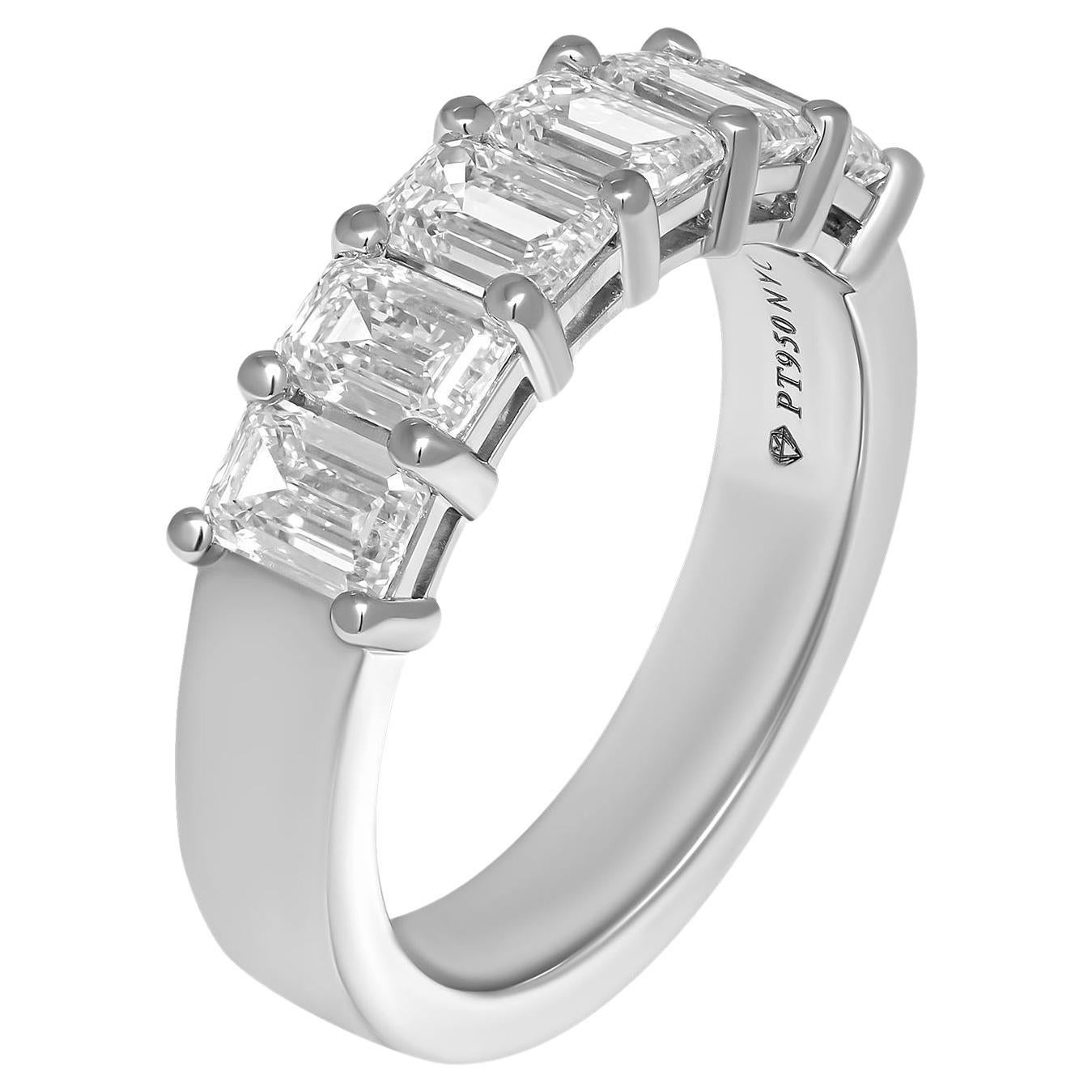 6 Stone GIA Certified Emerald Cut Diamonds 0.30 Ct Each Ring in Platinum For Sale