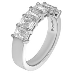 Bague en platine avec 6 diamants taille émeraude certifiés GIA de 0,30 carat chacun