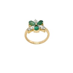 6-Stone Ring with 3 Marquise Diamonds & 3Pear Shape Emeralds in 18ct Yellow Gold