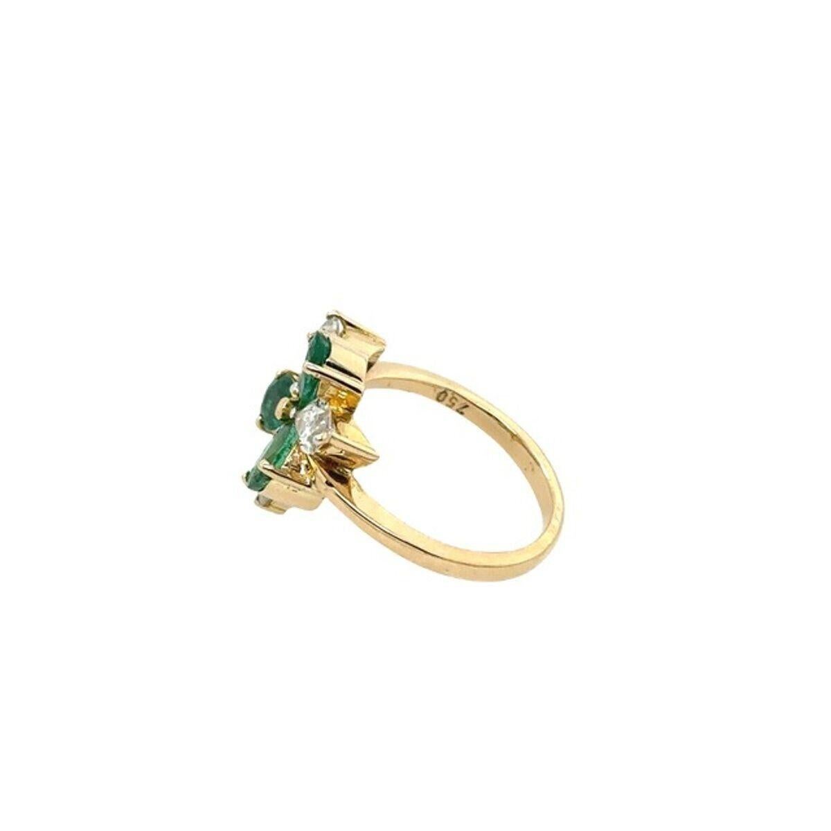 6-Stone Ring with 3 Marquise Diamonds & 3Pear Shape Emeralds in 18ct Yellow Gold In Excellent Condition For Sale In London, GB