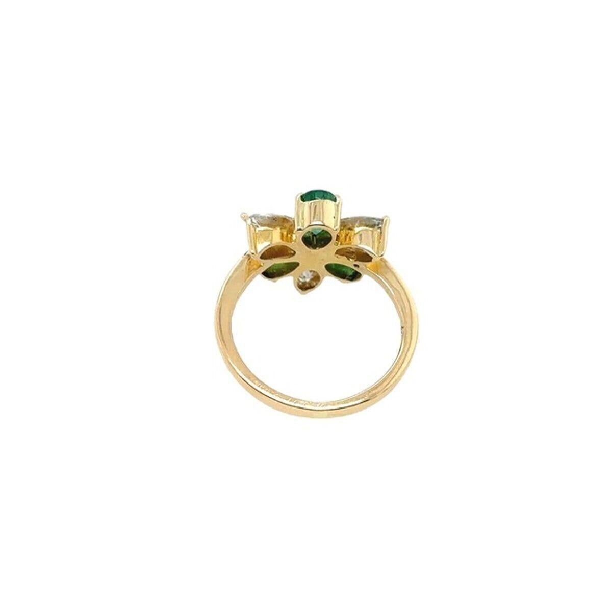 6-Stein-Ring mit 3 Marquise-Diamanten und 3 birnenförmigen Smaragden aus 18 Karat Gelbgold Damen im Angebot