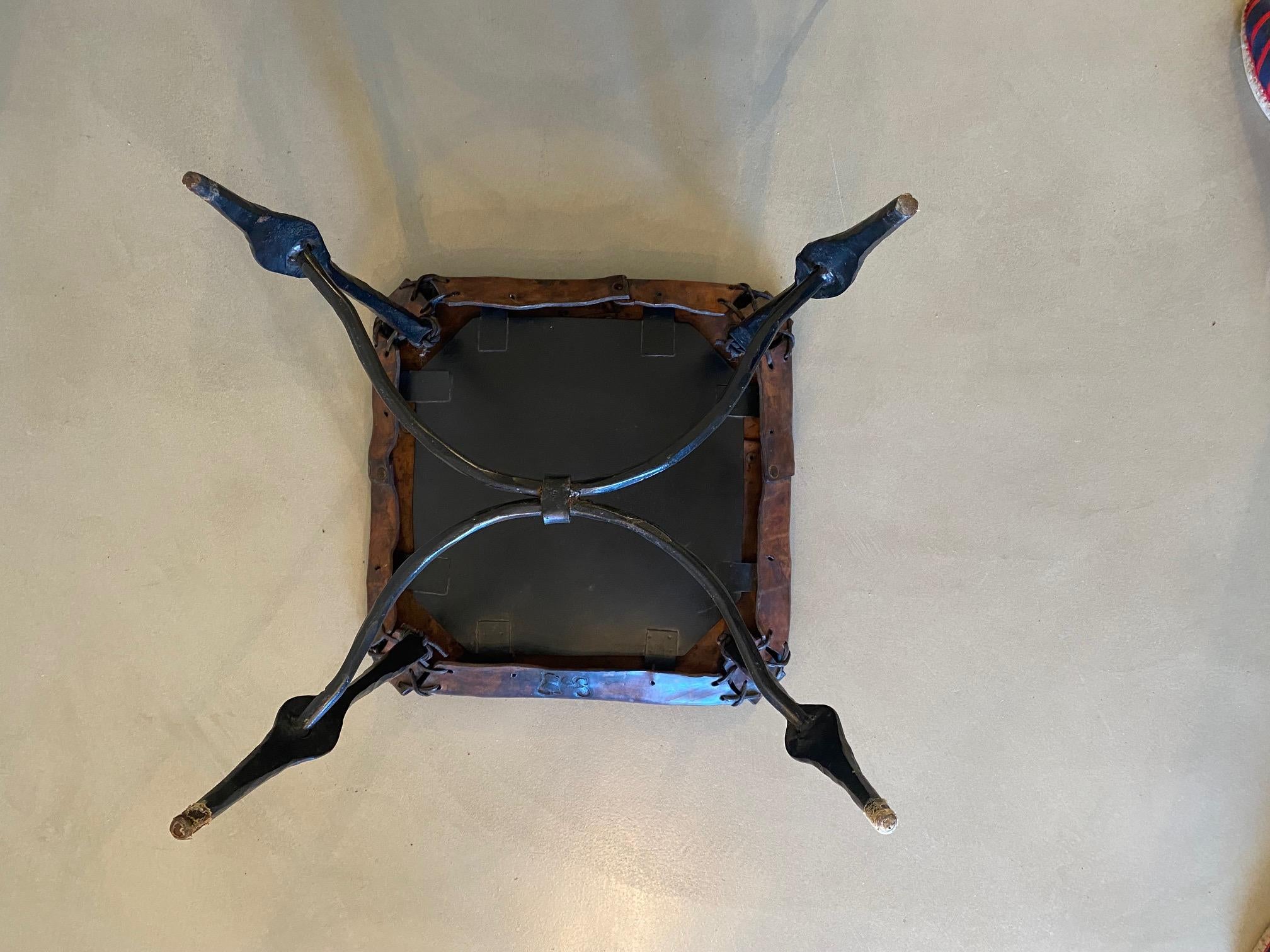 6 Stools by Sido & François Thévenin Leather and wrought Iron France 1970's  5