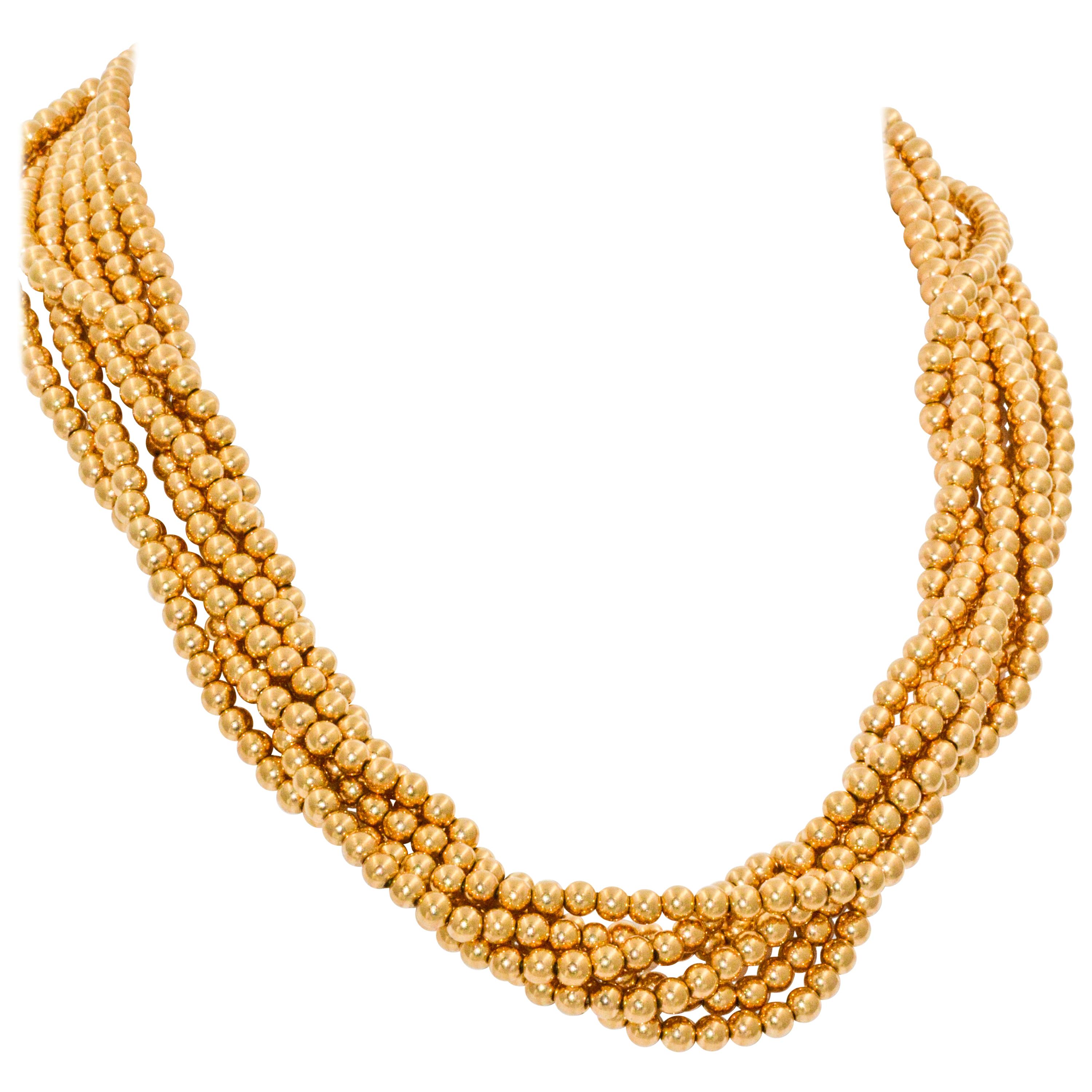 6 Strands 14 Karat Yellow Gold Beads Necklace