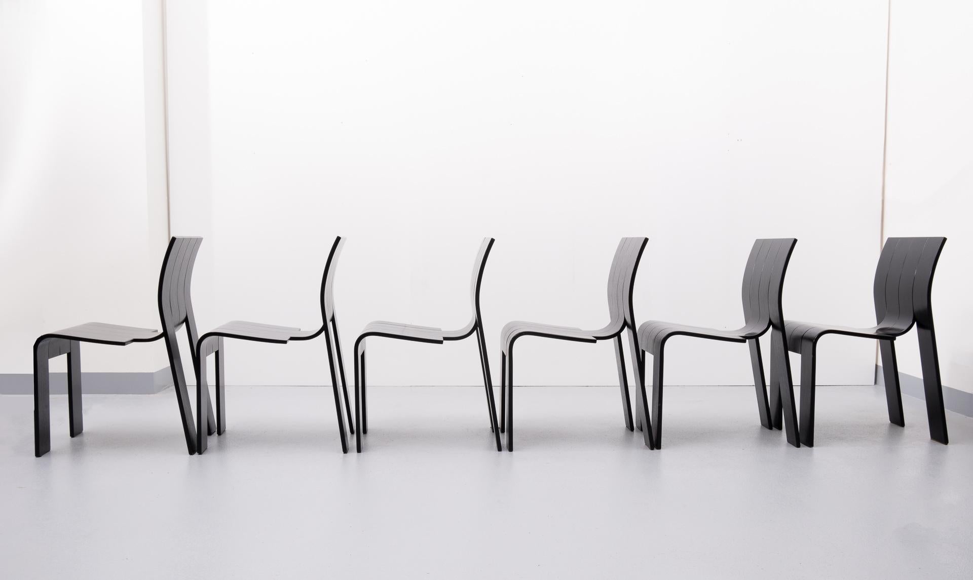 Beech 6 Strip Chairs Gijs Bakker, 1974, Holland