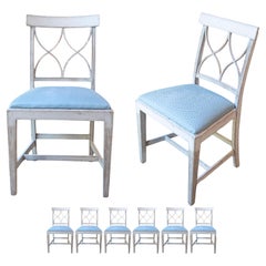 6 Swedish 1900s Painted Dining Room Chairs with Sinuous Pierced Motifs