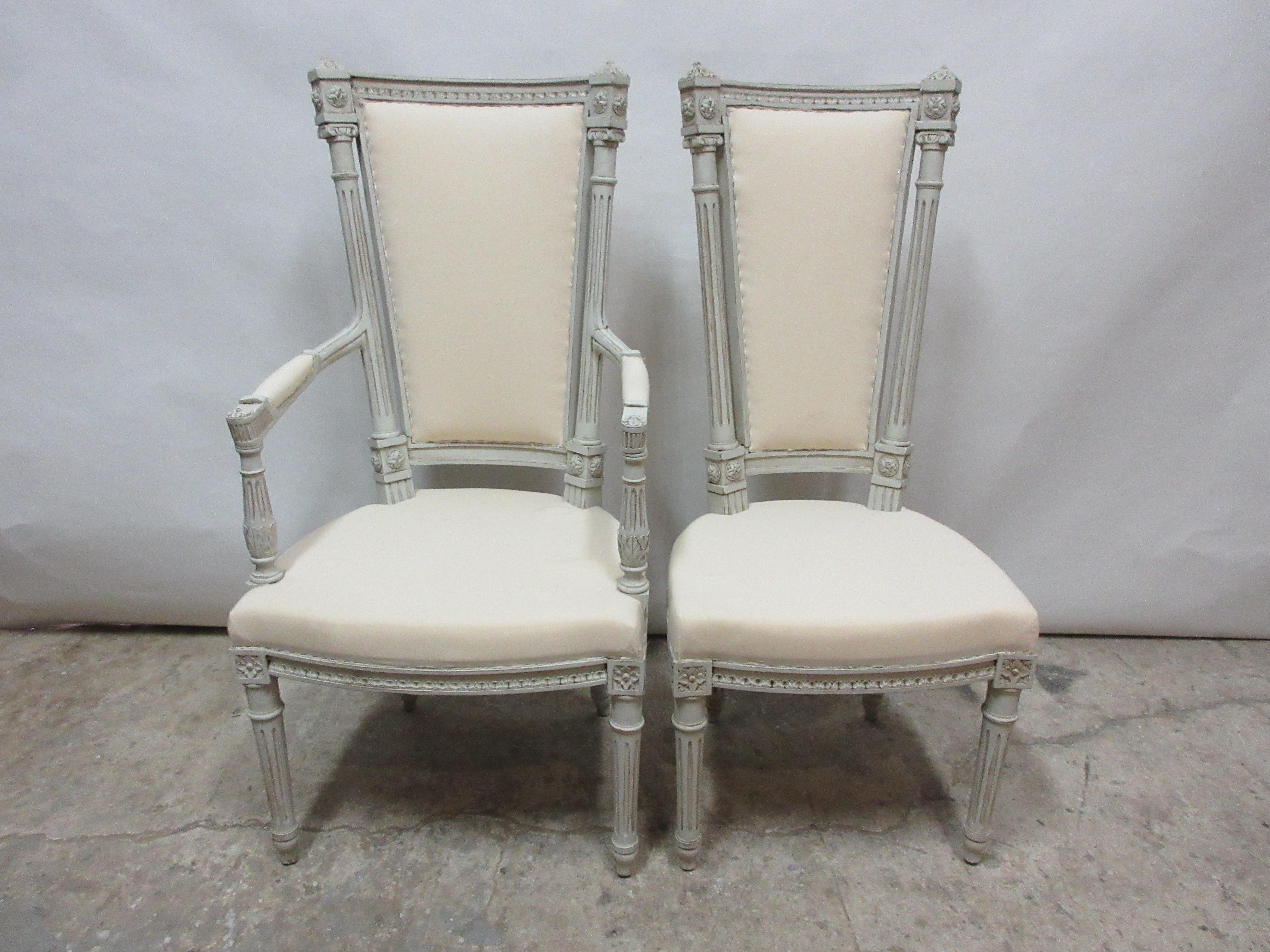 This is a set of 6 Swedish Gustavian dining chairs. They have been restored and repainted with milk paints 