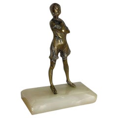 Sculpture en bronze de 6" Art Deco Nude Female Flapper sur base d'onyx vert