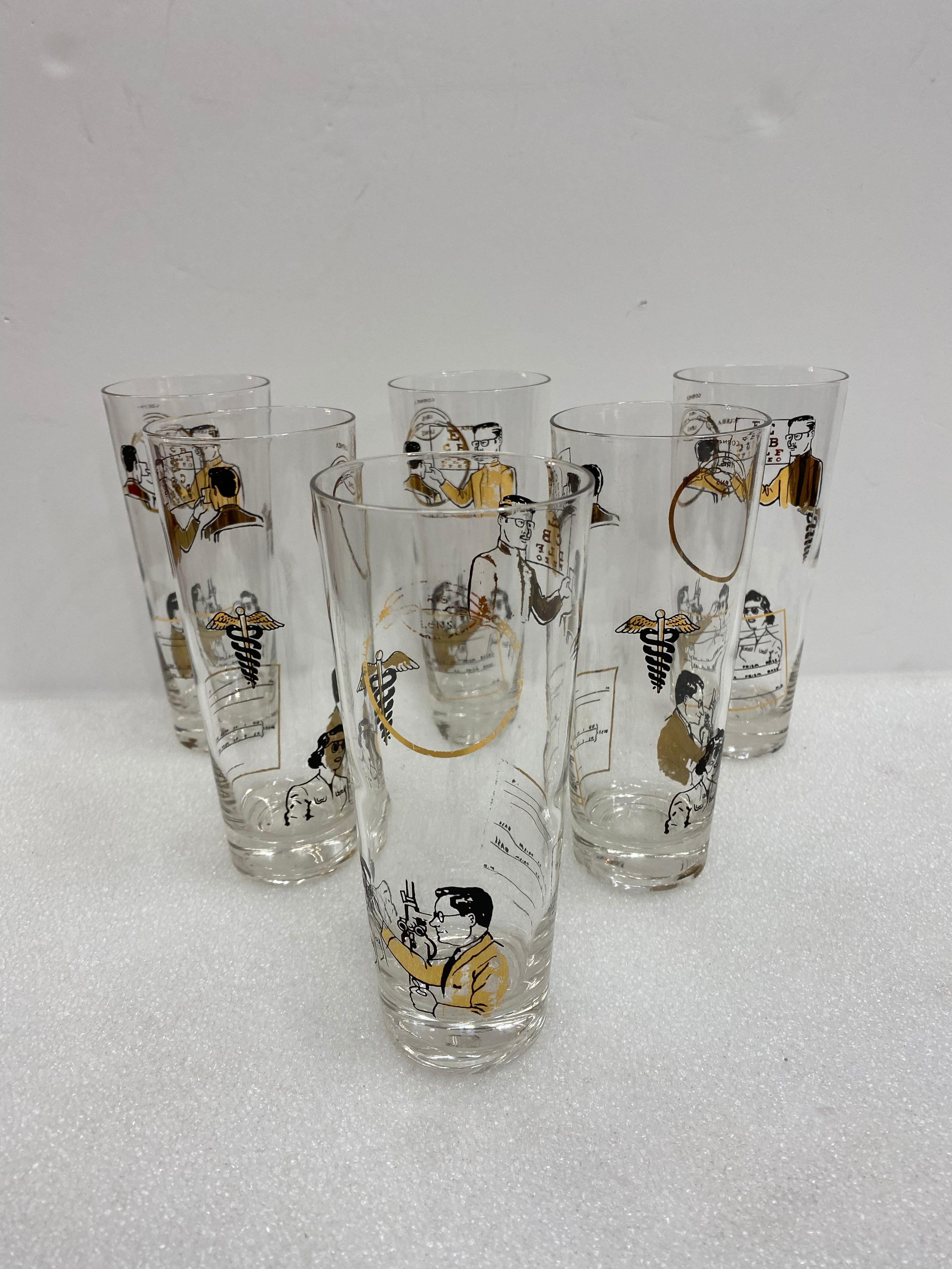 Mid-20th Century 6 Tall Mid-Century Modern Highball Optometrist Glasses